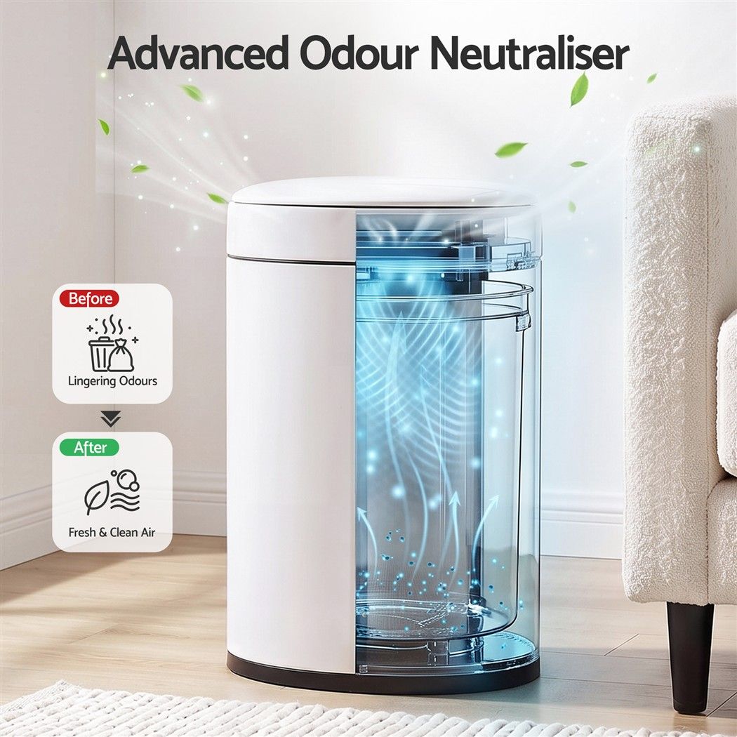 Devanti 20L Automatic Sensor Bin Touchless Rubbish Waste Bin White Kitchen