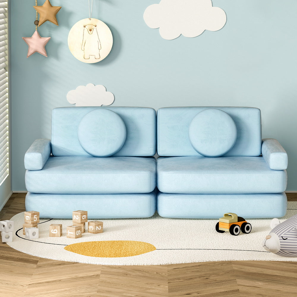 Artiss Sofa Bed 160CM Kid Play Couch Velvet Blue
