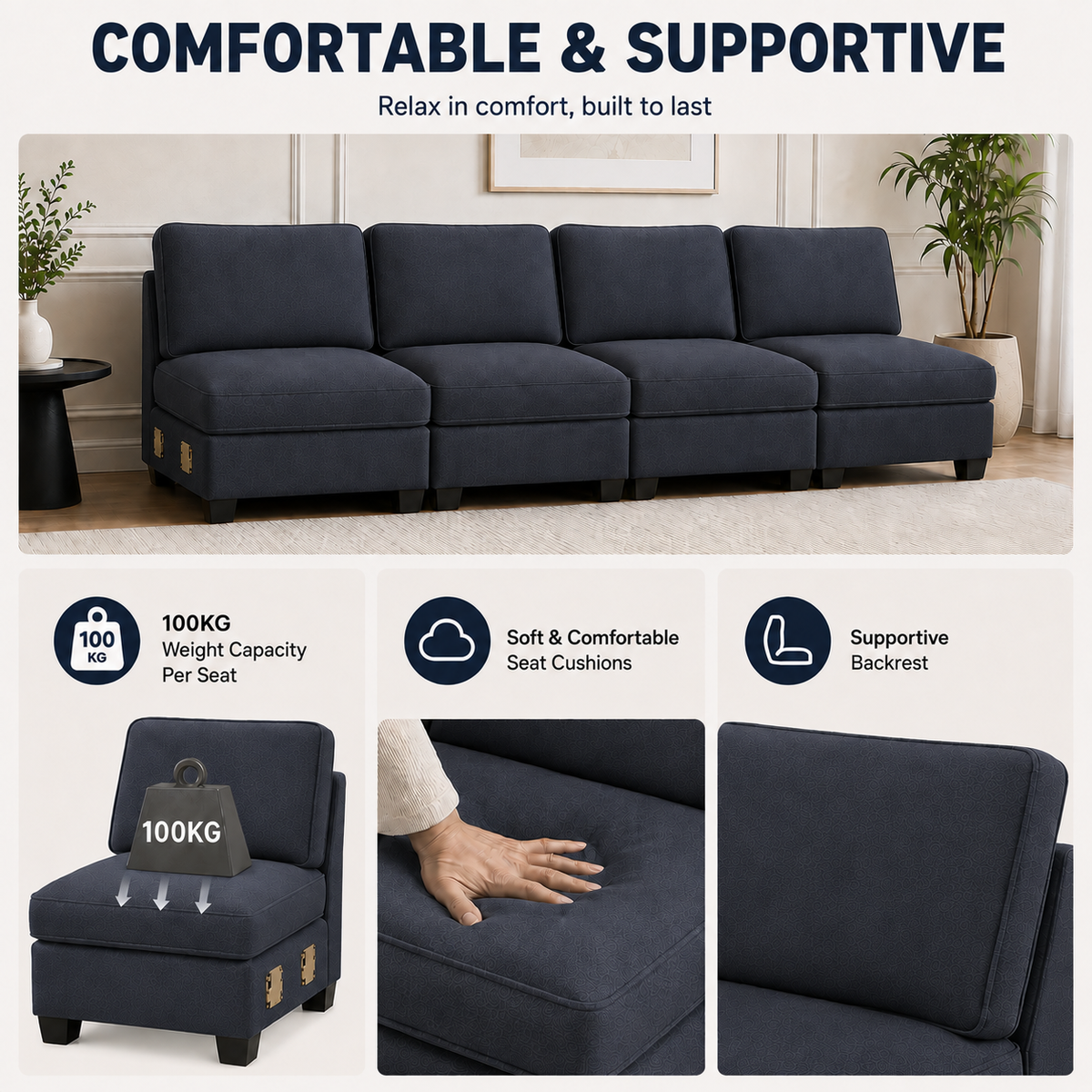 Artiss 4 Seater Modular Sofa Set Sectional Easy Assembly Dark Grey