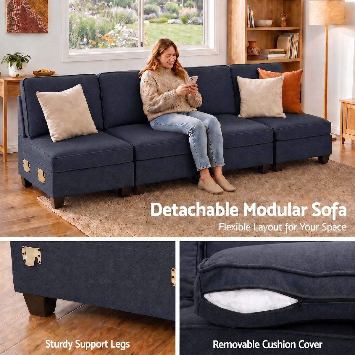 Artiss 4 Seater Modular Sofa Set Sectional Easy Assembly Dark Grey