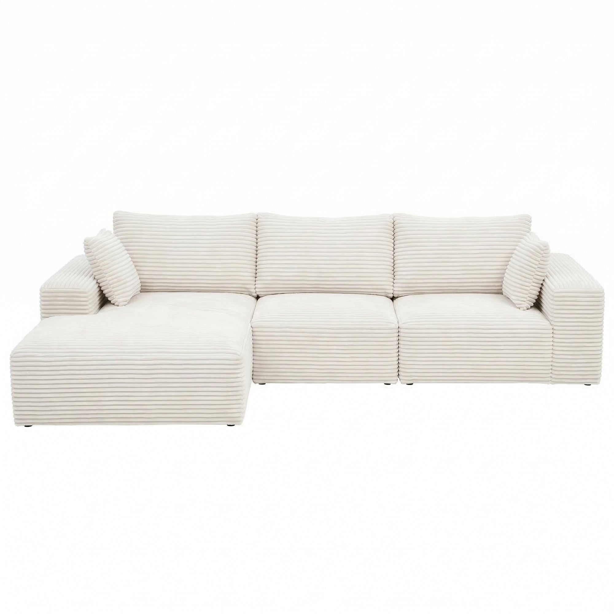 Artiss 3 Seater Modular Sofa Bed Sectional Boneless Couches for Living Room Corduroy Compressed Sofa White