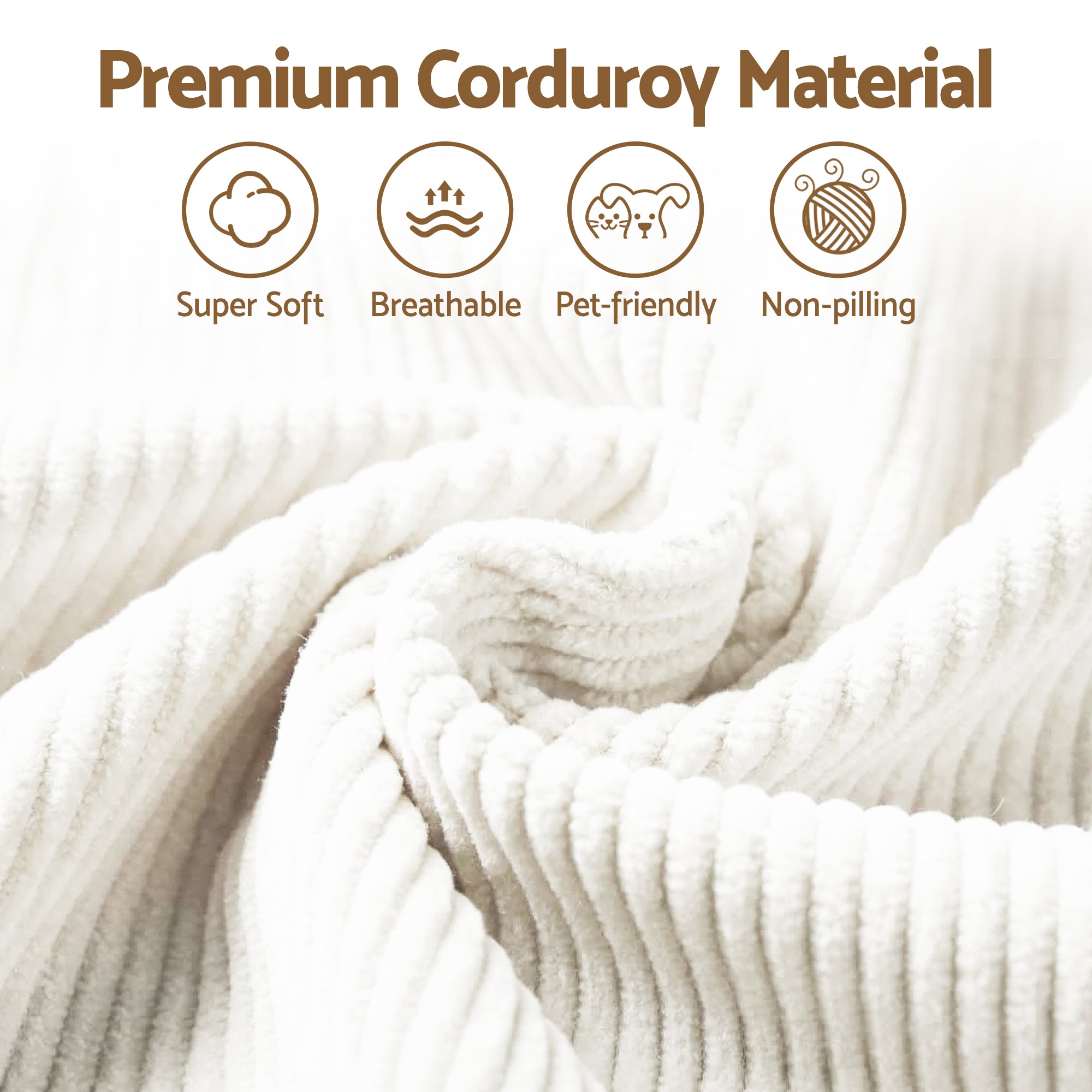 Artiss 3 Seater Modular Sofa Bed Sectional Boneless Couches for Living Room Corduroy Compressed Sofa White