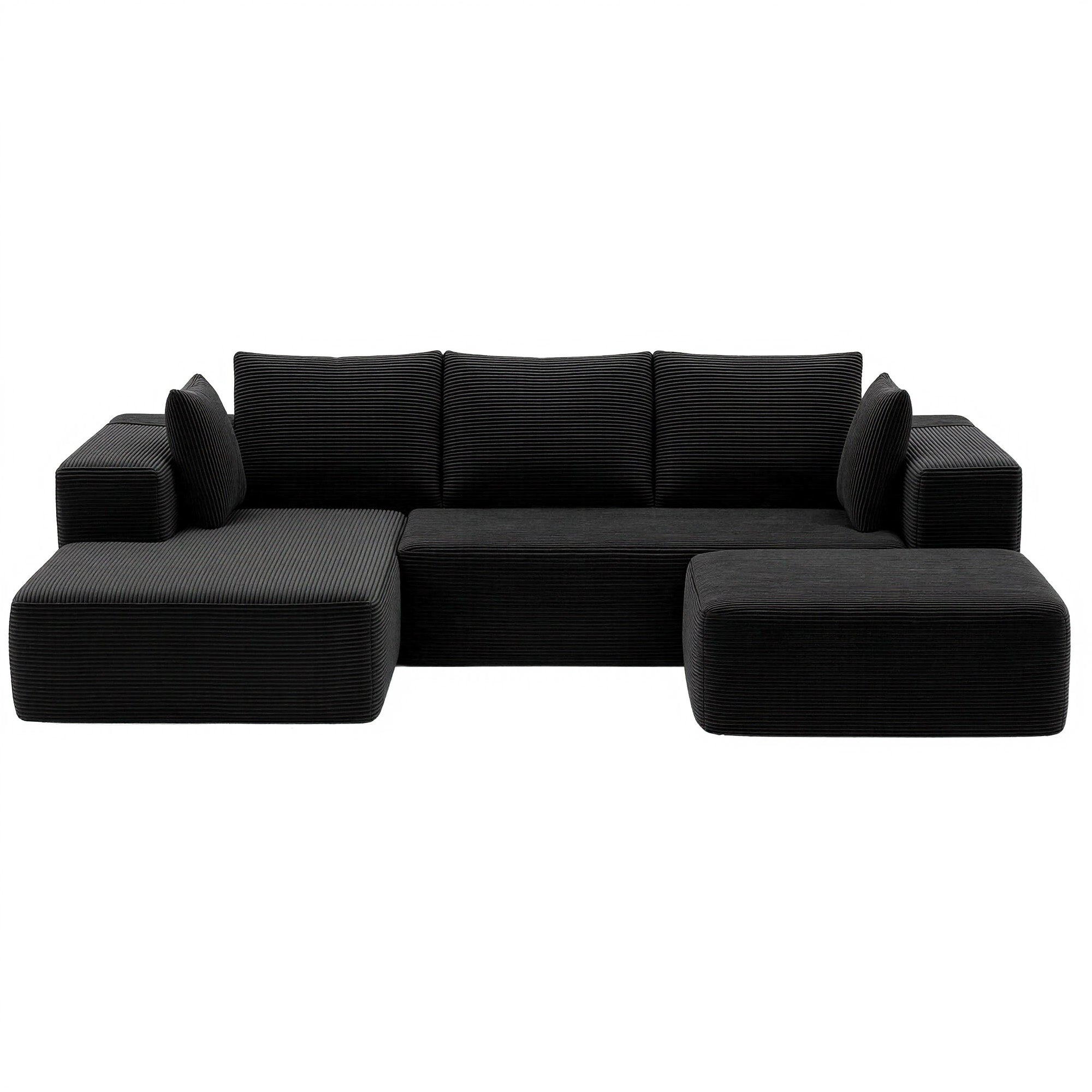 Artiss Modular Sofa Bed with Ottoman Sectional Boneless Couches for Living Room Corduroy Compressed Sofa Black