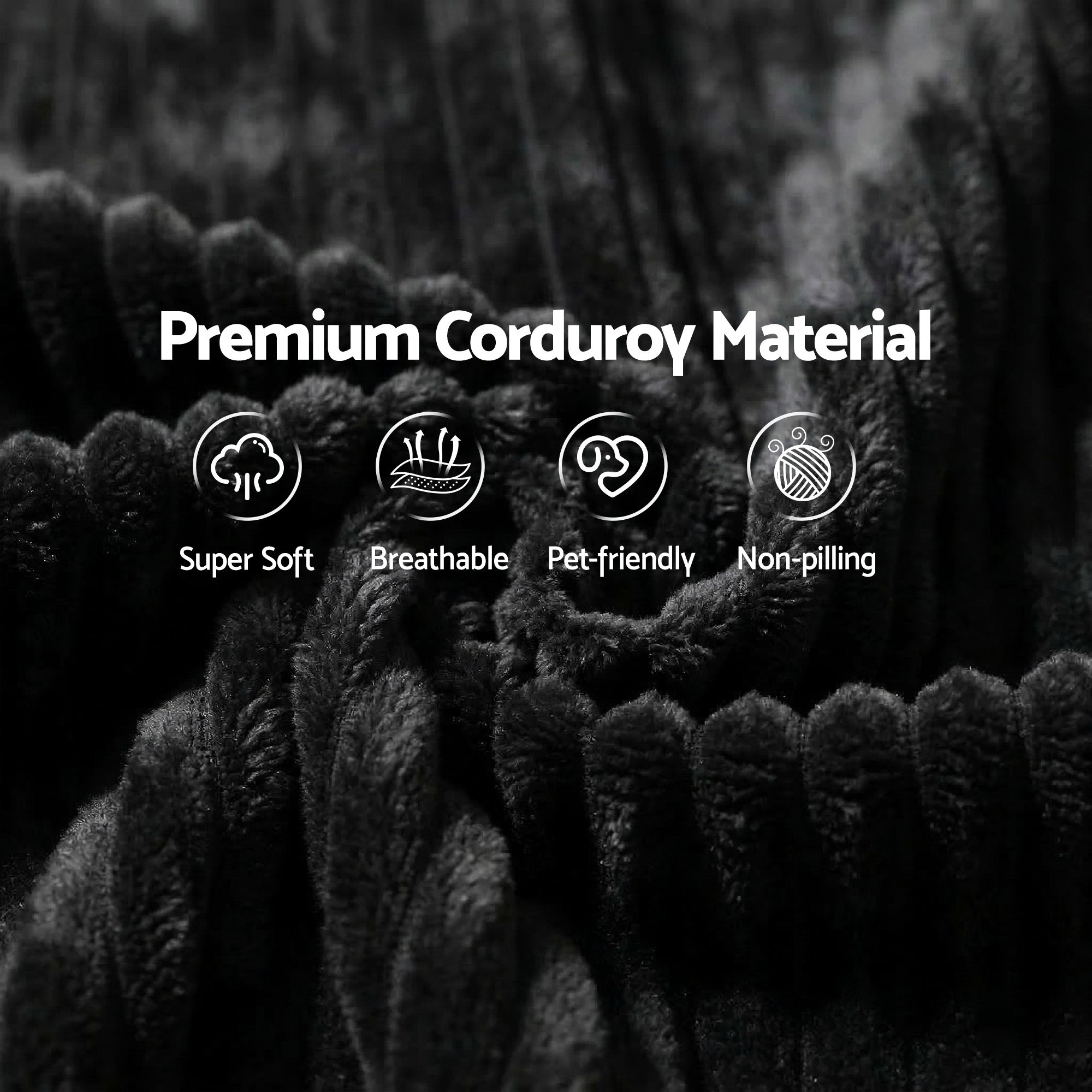 Artiss Modular Sofa Bed with Ottoman Sectional Boneless Couches for Living Room Corduroy Compressed Sofa Black