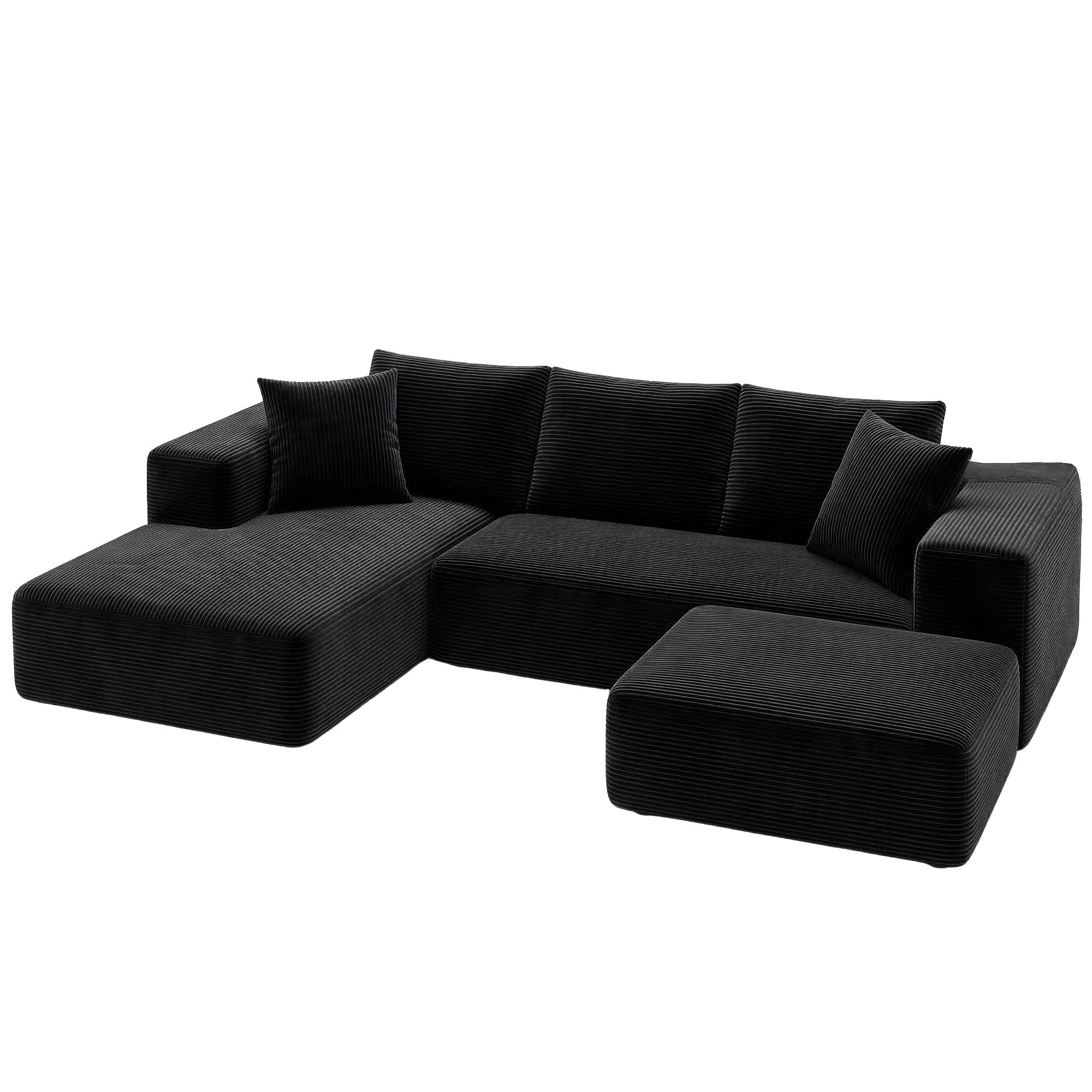 Artiss Modular Sofa Bed with Ottoman Sectional Boneless Couches for Living Room Corduroy Compressed Sofa Black