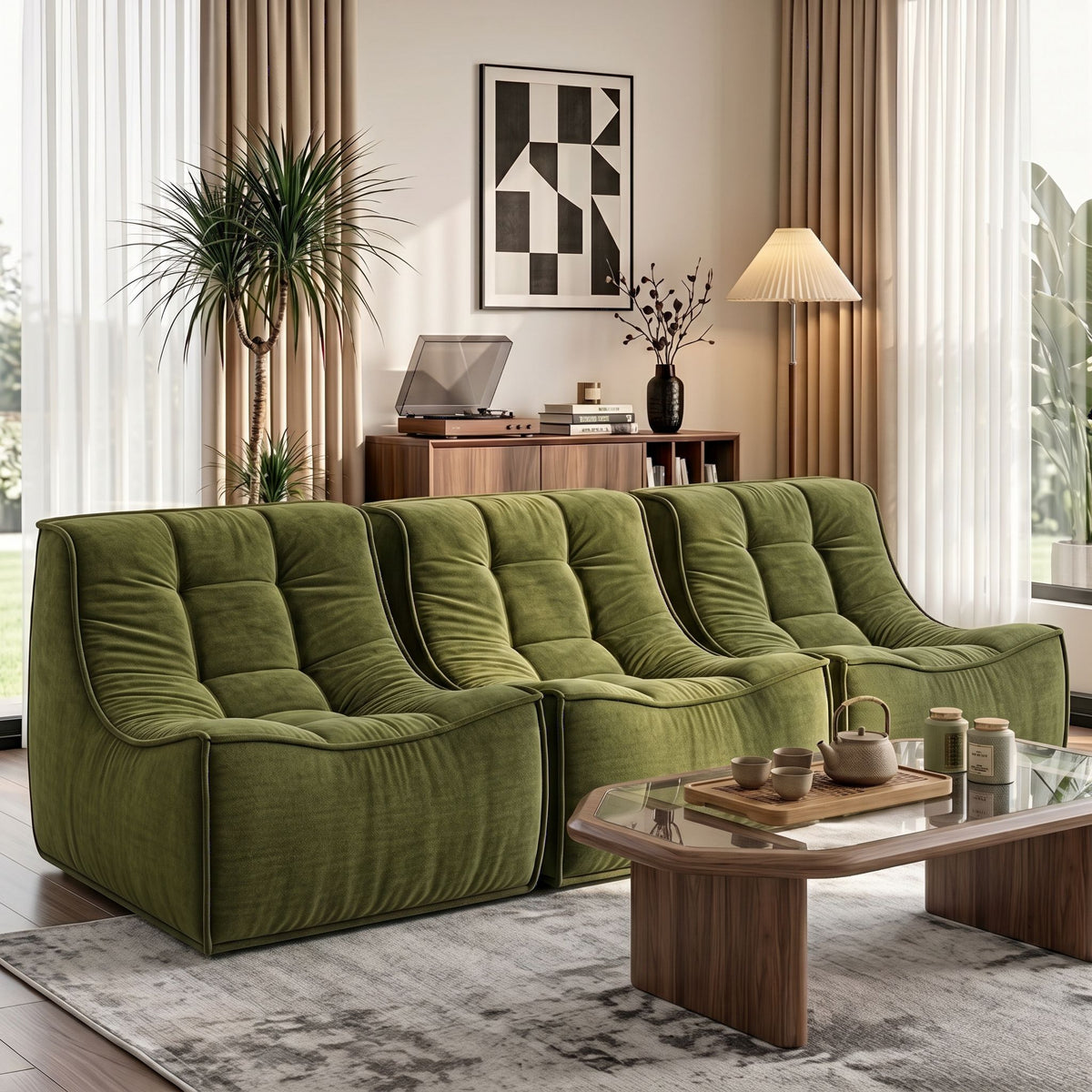 Artiss Set of 3 Sofa Modular Boneless Couches No Assembly Green