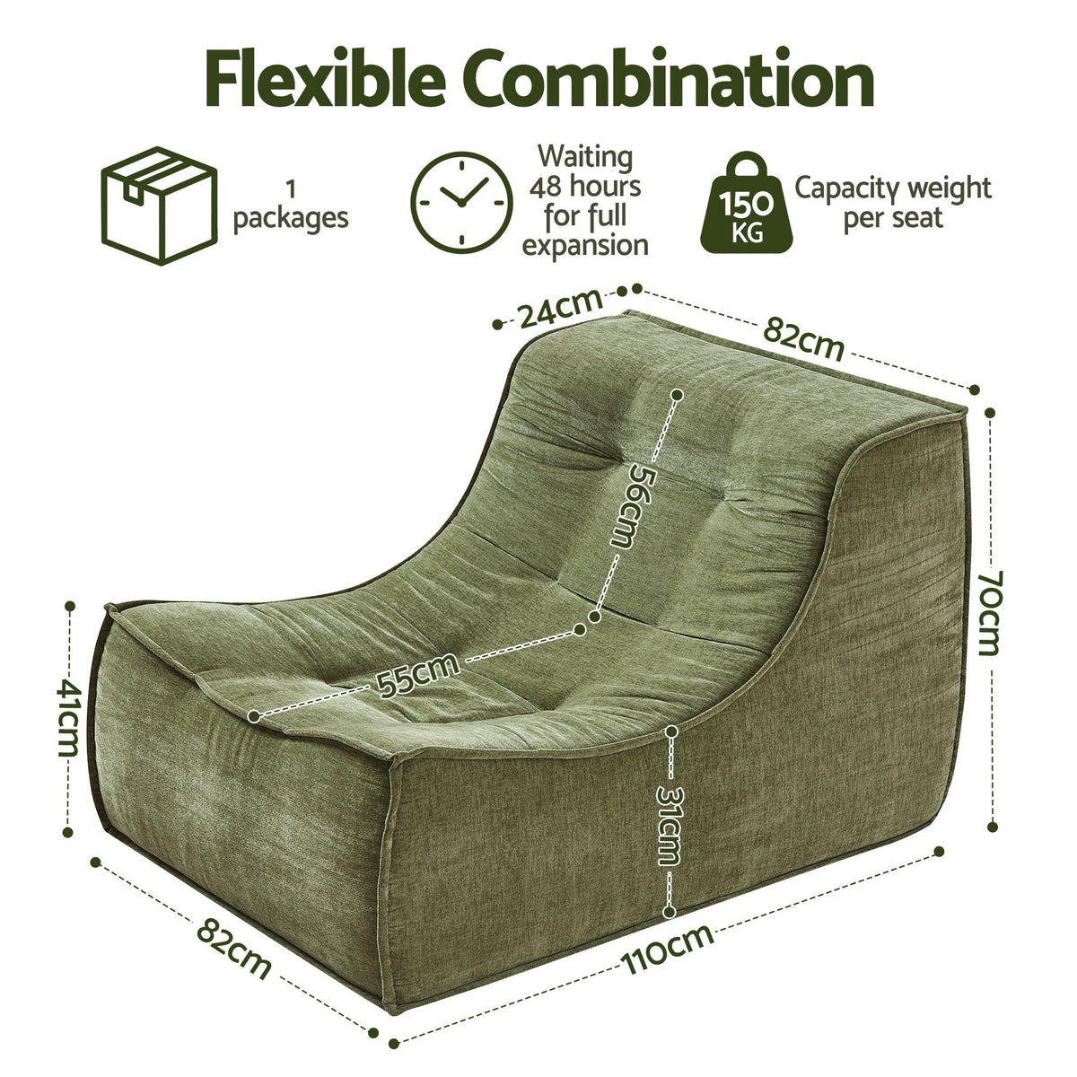 Artiss Set of 3 Sofa Modular Boneless Couches No Assembly Green