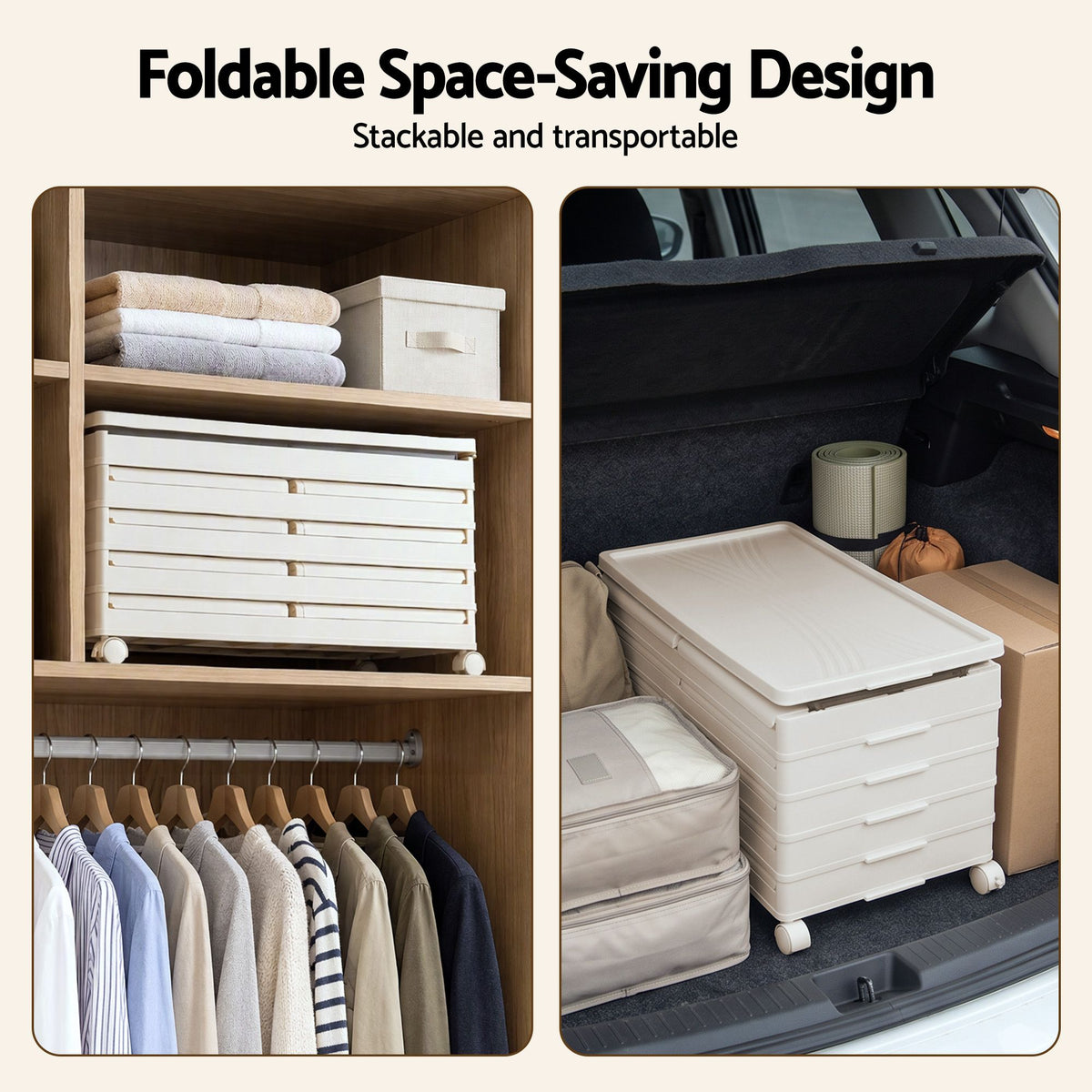 Artiss Foldable Storage Cabinet Stackable Box Wardrobe Clear Magnetic Door White