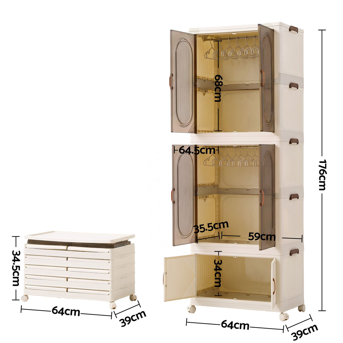 Artiss Foldable Storage Cabinet Stackable Wardrobe Box Clear Magnetic Door White