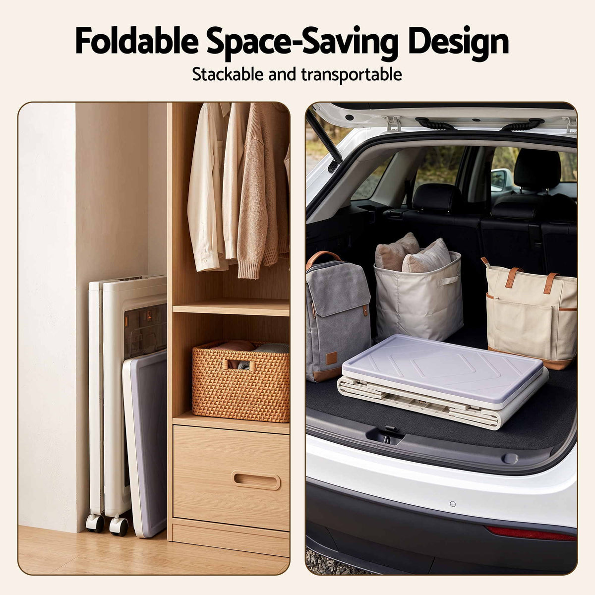 Artiss Foldable Storage Cabinet Stackable Box 2 Doors Rolling Organiser White