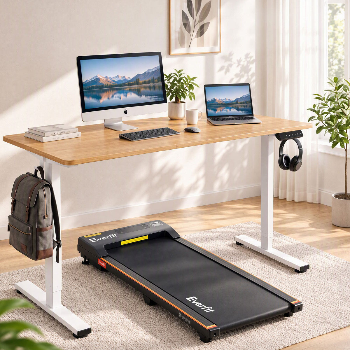 Artiss 140cm Standing Desk Treadmill Motorised Natural Wood