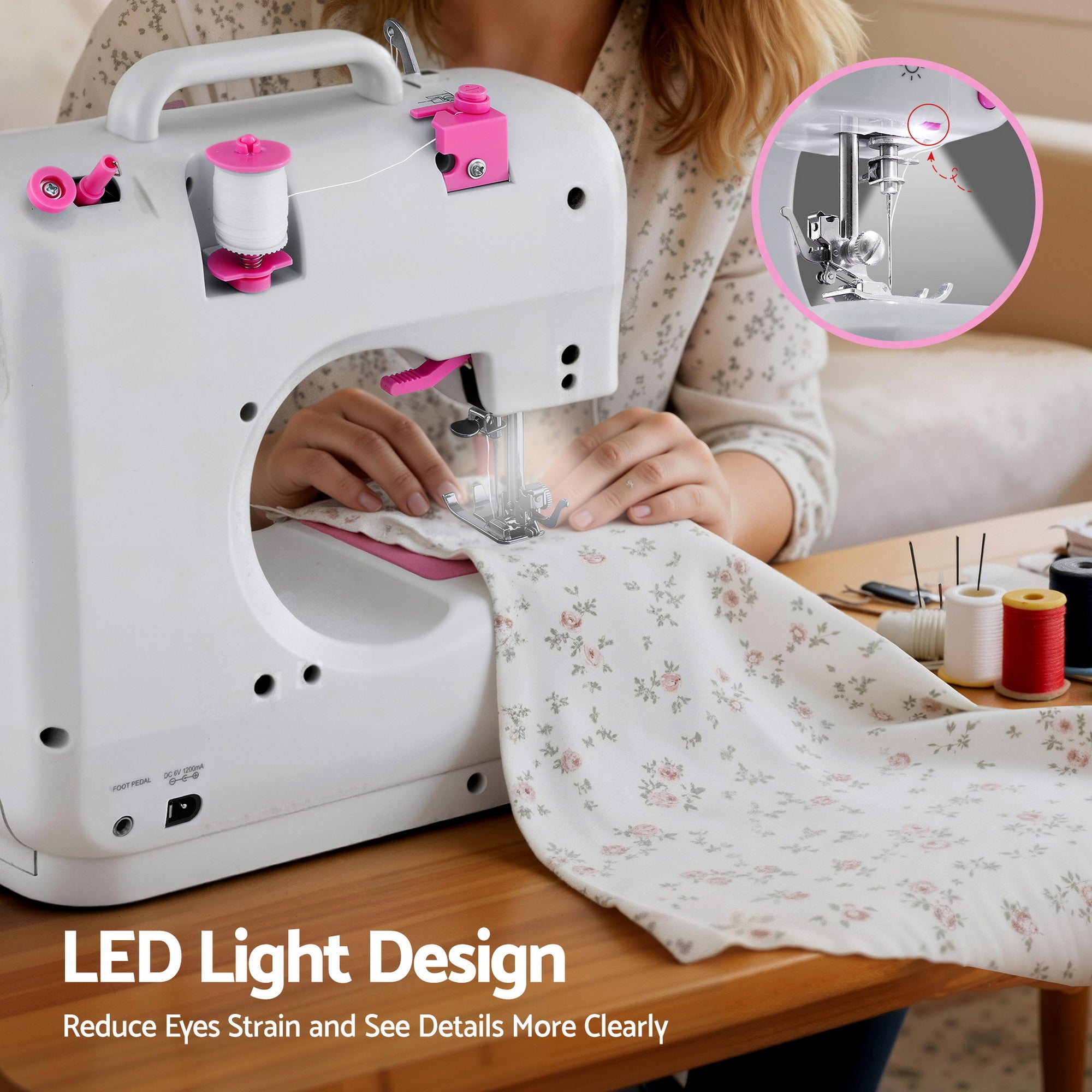 Devanti 12 Stitches Mini Sewing Machine for Beginners Portable Sewing Machine Kit with LED Lights