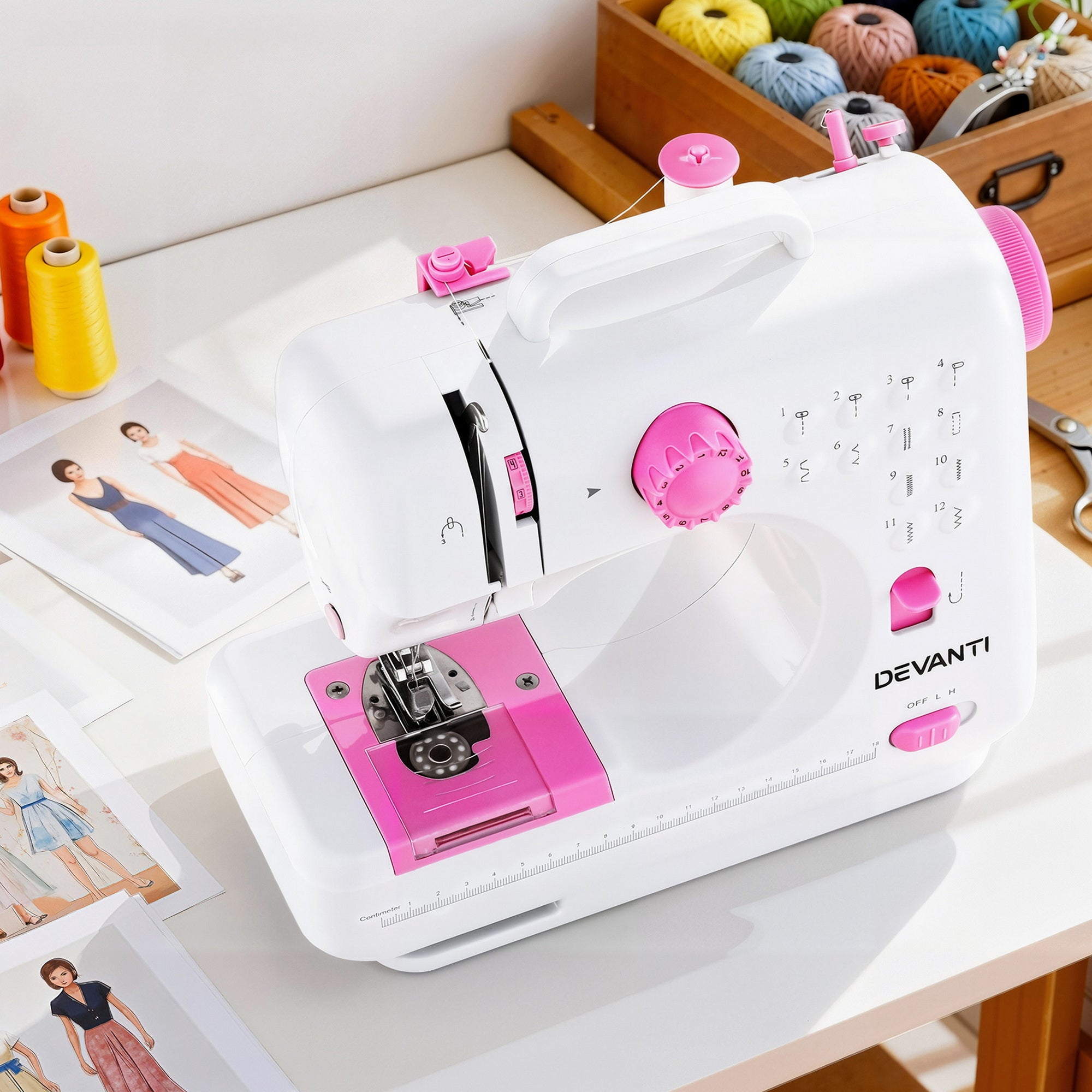 Devanti 12 Stitches Mini Sewing Machine for Beginners Portable Sewing Machine Kit with LED Lights