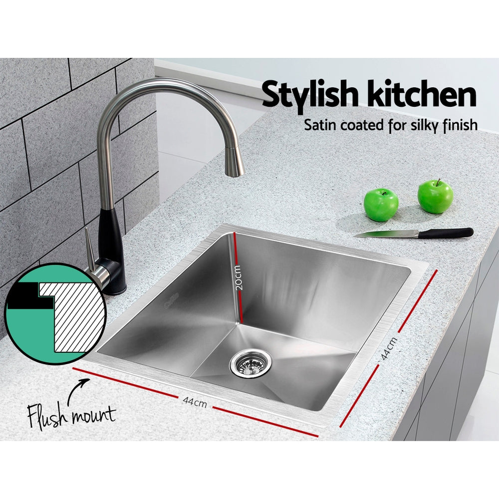 Cefito 44cm x 44cm Stainless Steel Kitchen Sink Under/Top/Flush Mount Silver