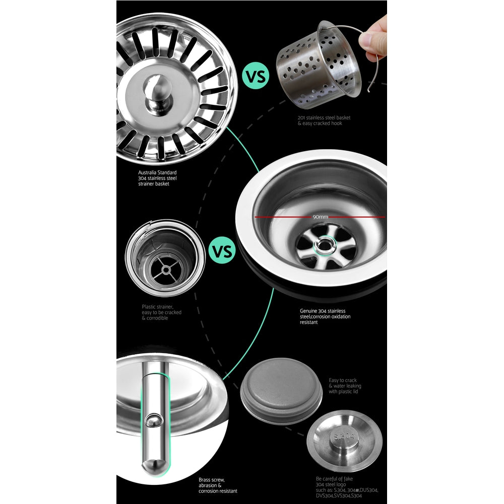 Cefito 60cm x 45cm Stainless Steel Kitchen Sink Under/Top/Flush Mount Silver