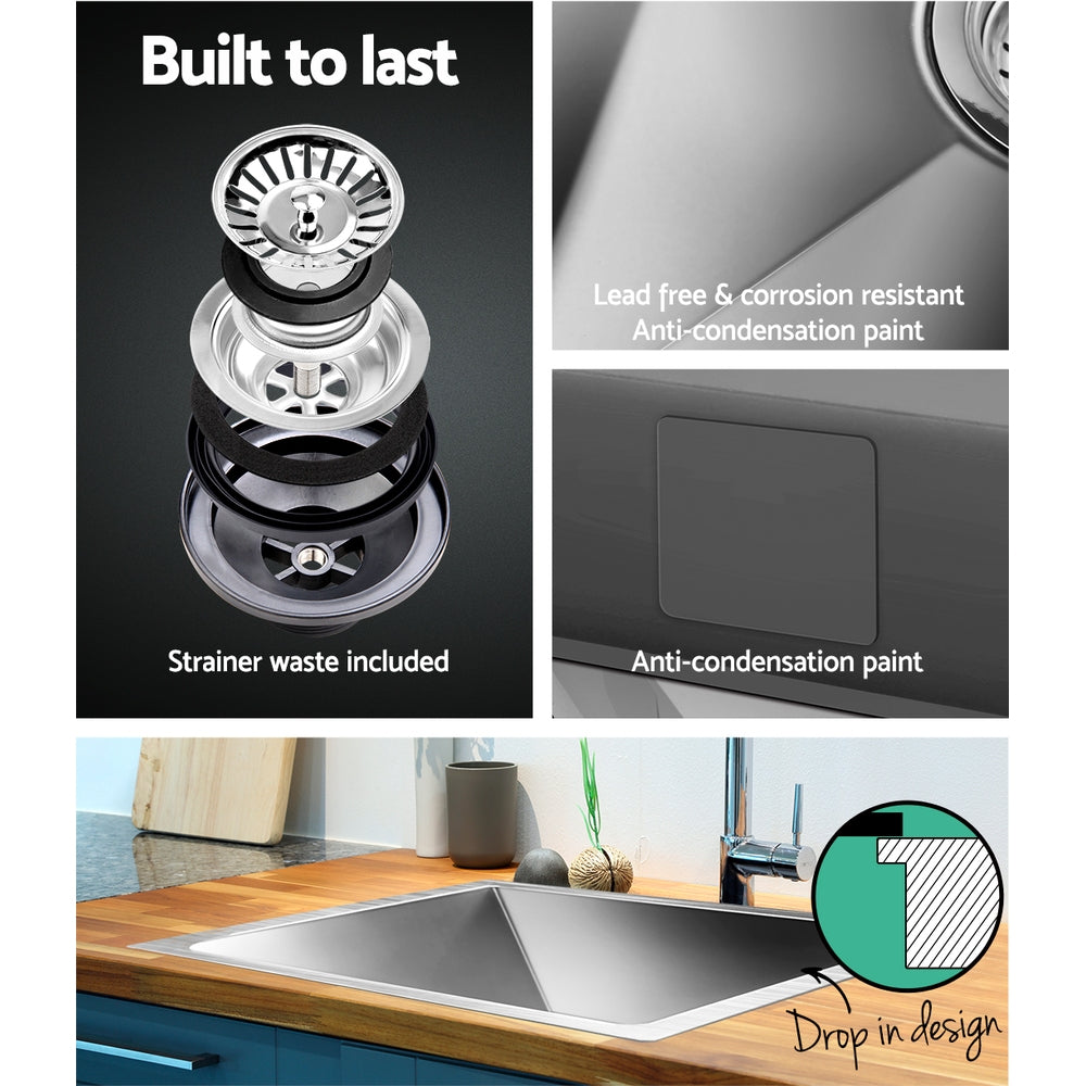 Cefito 60cm x 45cm Stainless Steel Kitchen Sink Under/Top/Flush Mount Silver