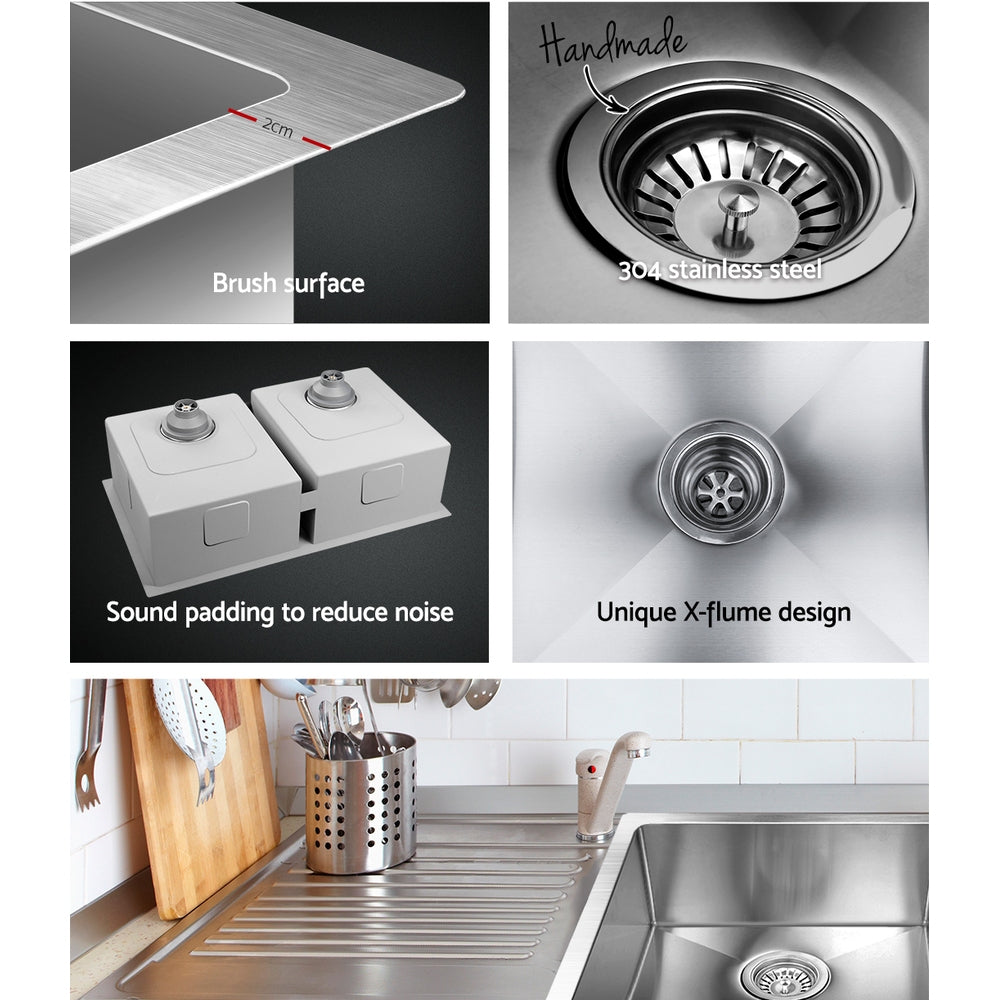 Cefito 86.5cm x 44cm Stainless Steel Kitchen Sink Under/Top/Flush Mount Silver