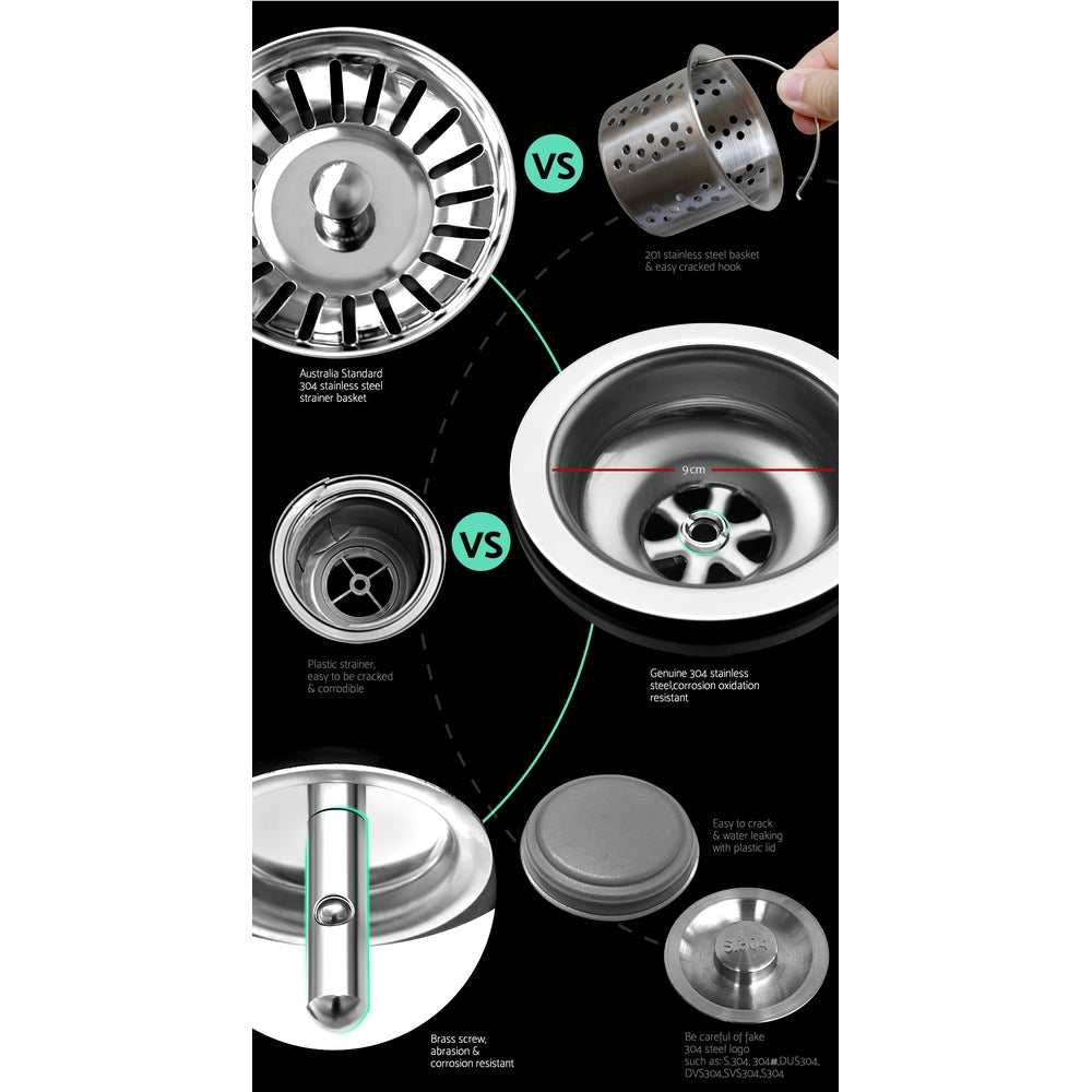 Cefito 86.5cm x 44cm Stainless Steel Kitchen Sink Under/Top/Flush Mount Silver