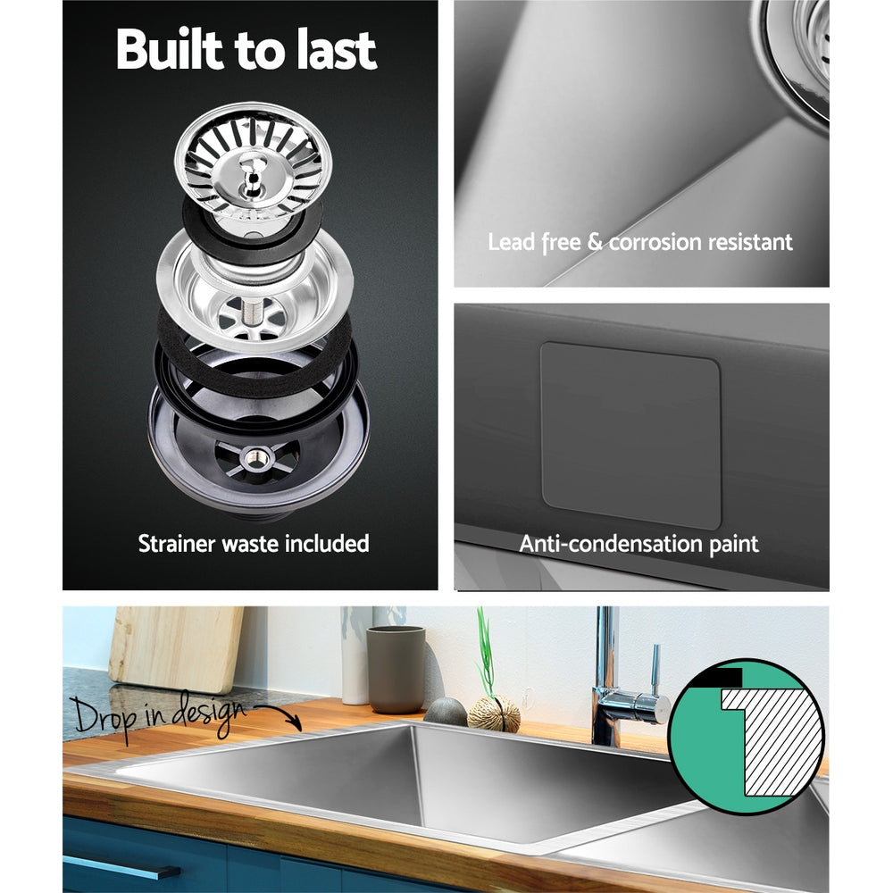 Cefito 86.5cm x 44cm Stainless Steel Kitchen Sink Under/Top/Flush Mount Silver