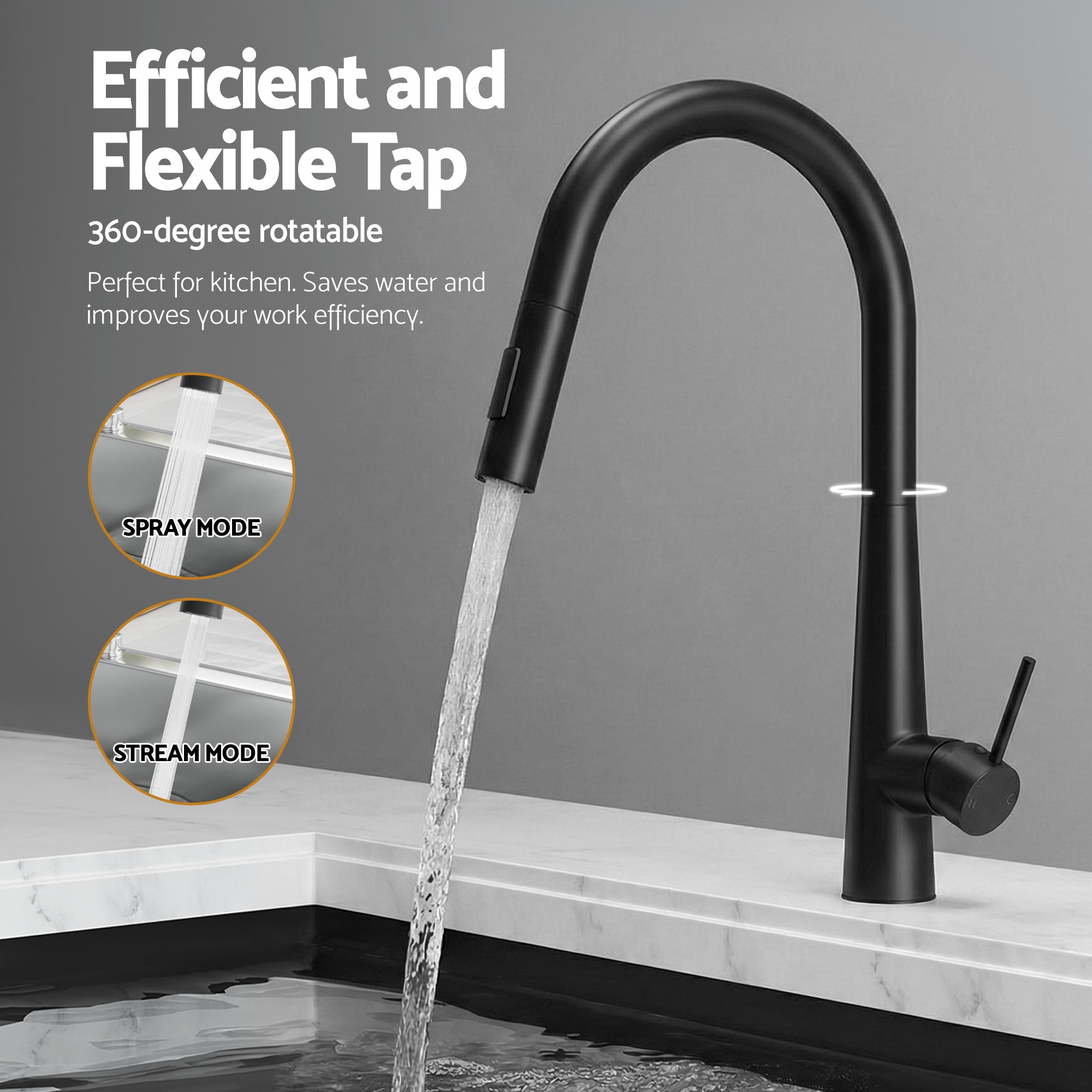 Cefito Stainless Steel Sink 70x45CM With Pull Out Mixer Tap Kitchen Basin Single Bowl Black
