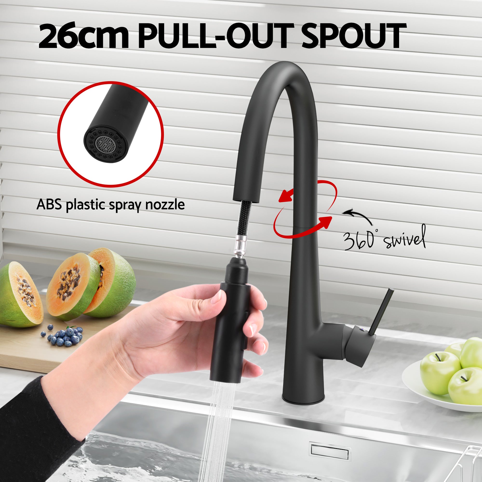 Cefito Stainless Steel Sink 75x45CM With Pull Out Mixer Tap Kitchen Basin Single Bowl Black