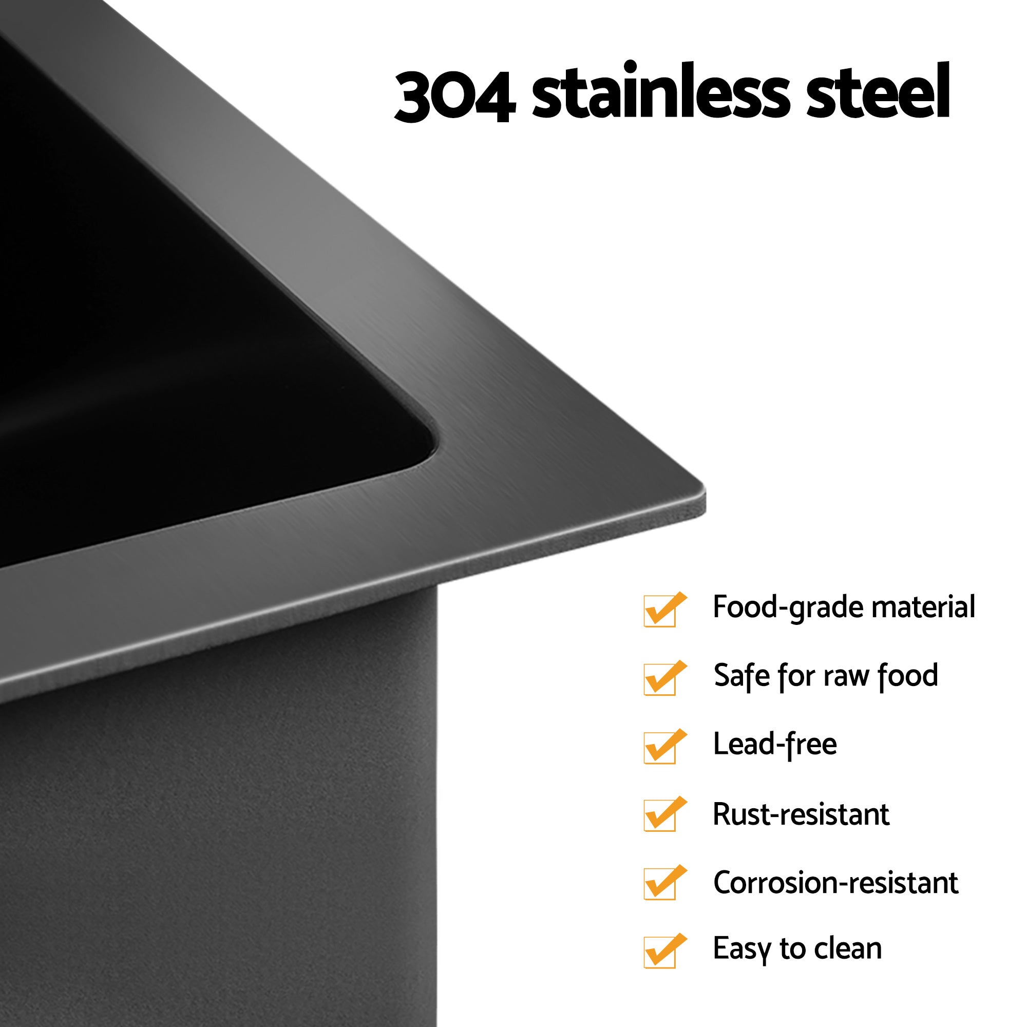 Cefito Stainless Steel Sink 81x45CM With Pull Out Mixer Tap Kitchen Basin Single Bowl Black