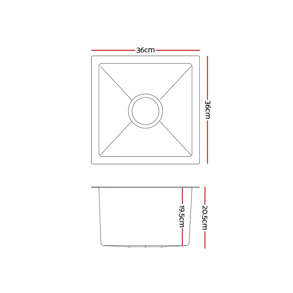 Cefito 36cm x 36cm Stainless Steel Kitchen Sink Under/Top/Flush Mount Silver