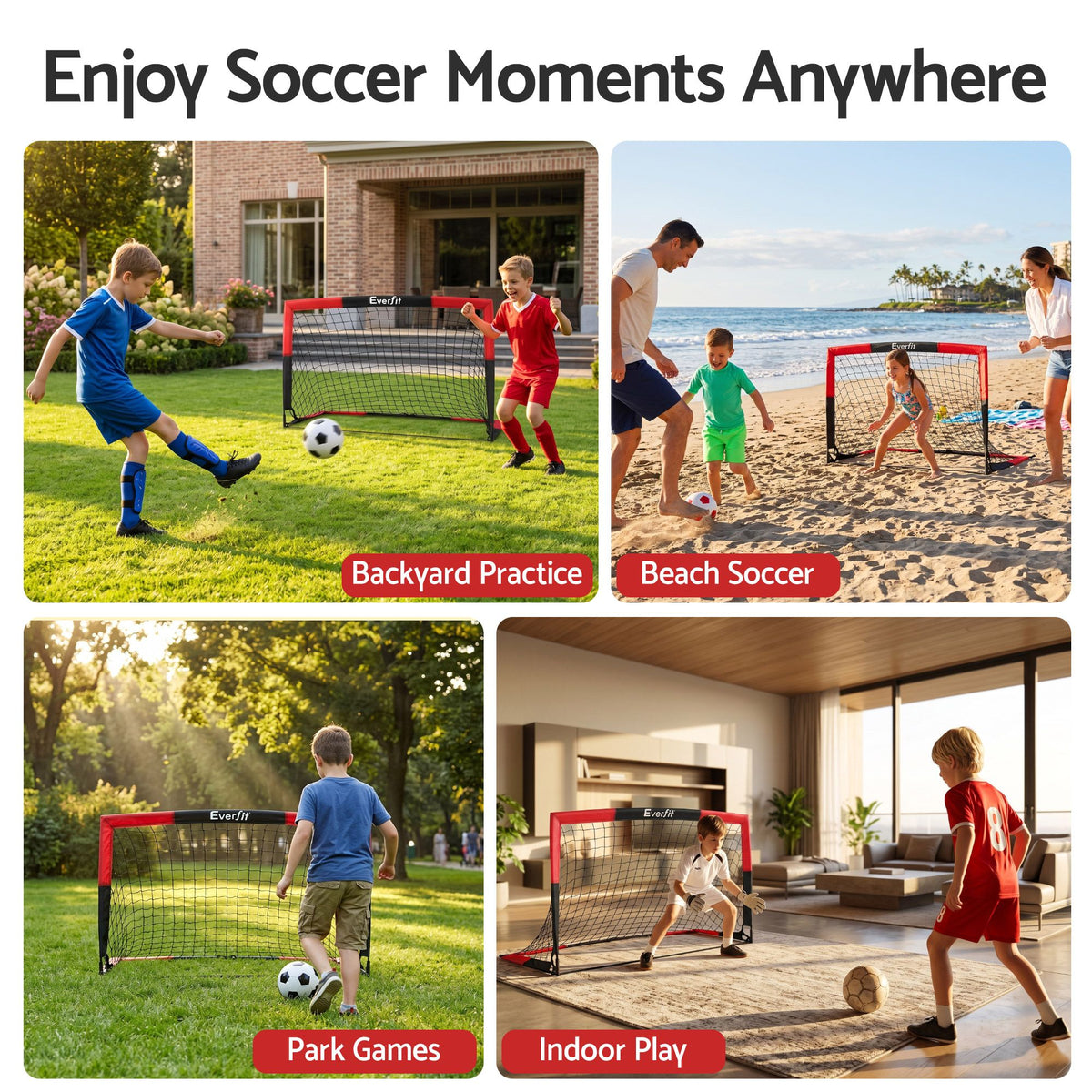 Everfit Pop Up Soccer Goal Nets Heavy Duty Portable Kids Training Set 2 Pcs Red