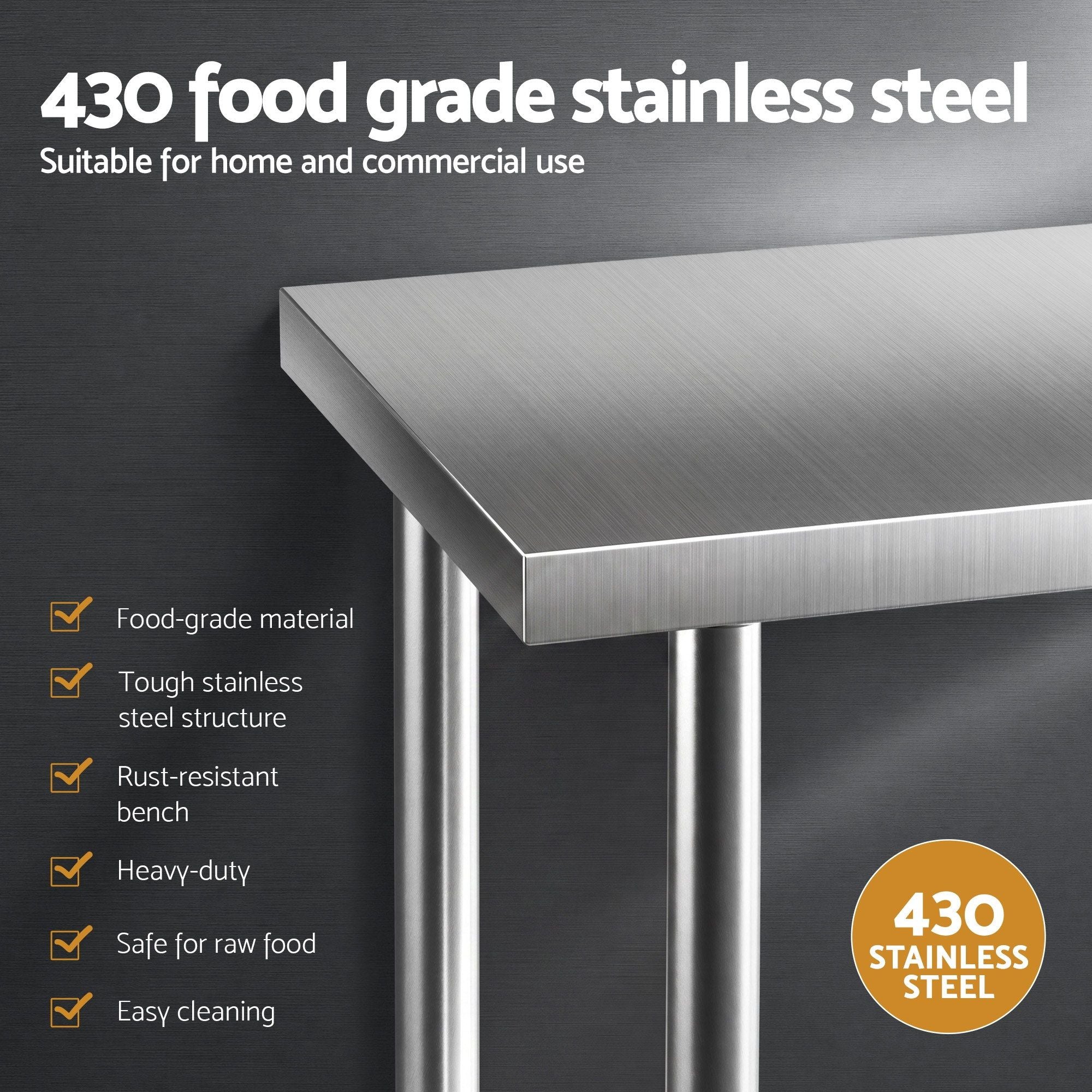 Cefito 1524x762mm Stainless Steel Kitchen Bench 430