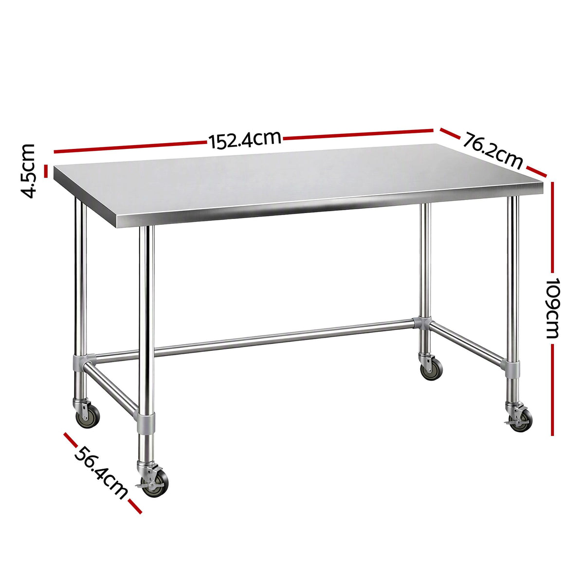 Cefito 1524x762mm Stainless Steel Kitchen Bench w/ Splashback Work Table Prep Bench Commercial 430