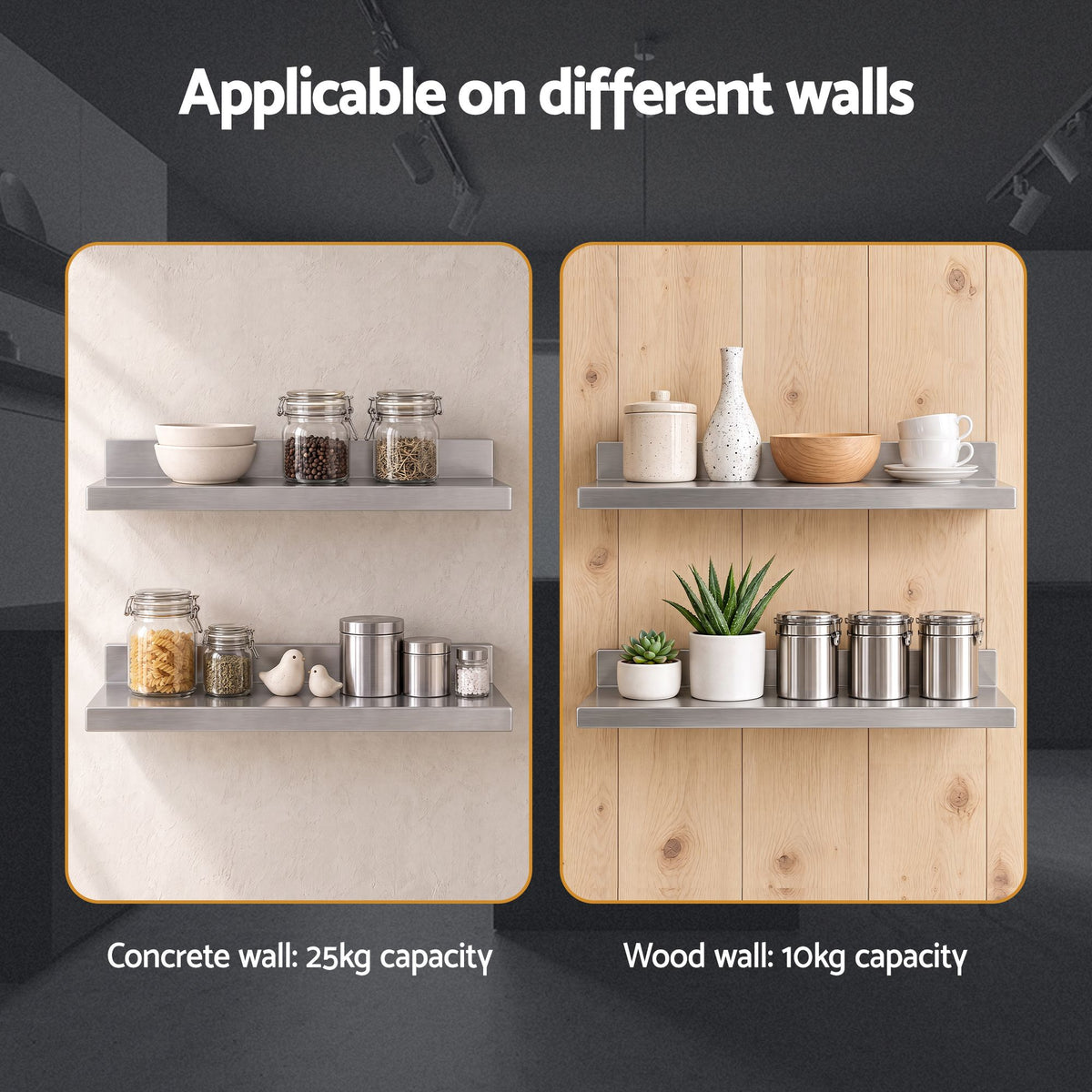 Cefito 610 x 220mm 430 Stainless Steel L-Shaped Kitchen Wall Shelf