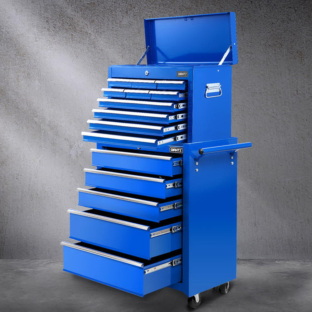 Giantz 15 Drawers Tool Chest Trolley Toolbox 2-in-1 Storage Blue