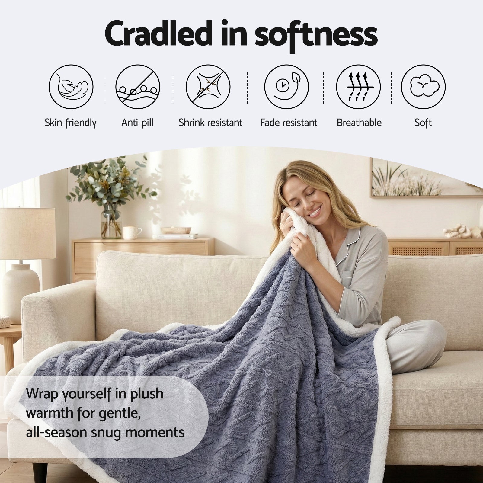 Giselle 152x203cm Throw Blanket Double-Sided Fleece Lightweight For Sofa Couch Bed Queen