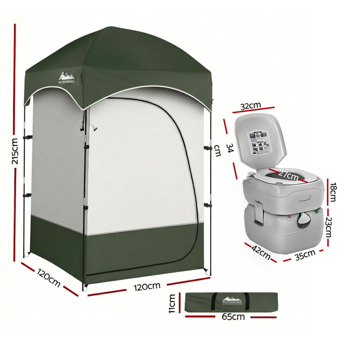 Weisshorn 22L Portable Camping Toilet Shower Tent Changing Room Outdoor Loo Set