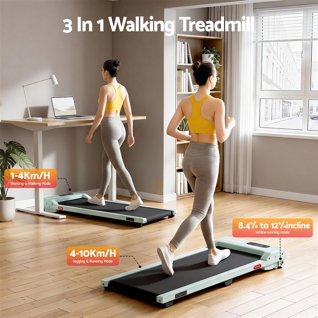 Everfit 3 in 1 Walking Pad Treadmill 12% Incline Under Desk Treadmills for Home Gym 38cm Belt Green