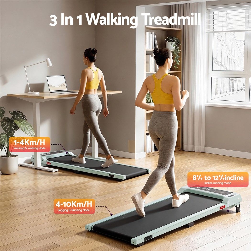 Everfit 3 in 1 Walking Pad Treadmill 12% Incline Under Desk Treadmills for Home Gym 40cmBelt Green