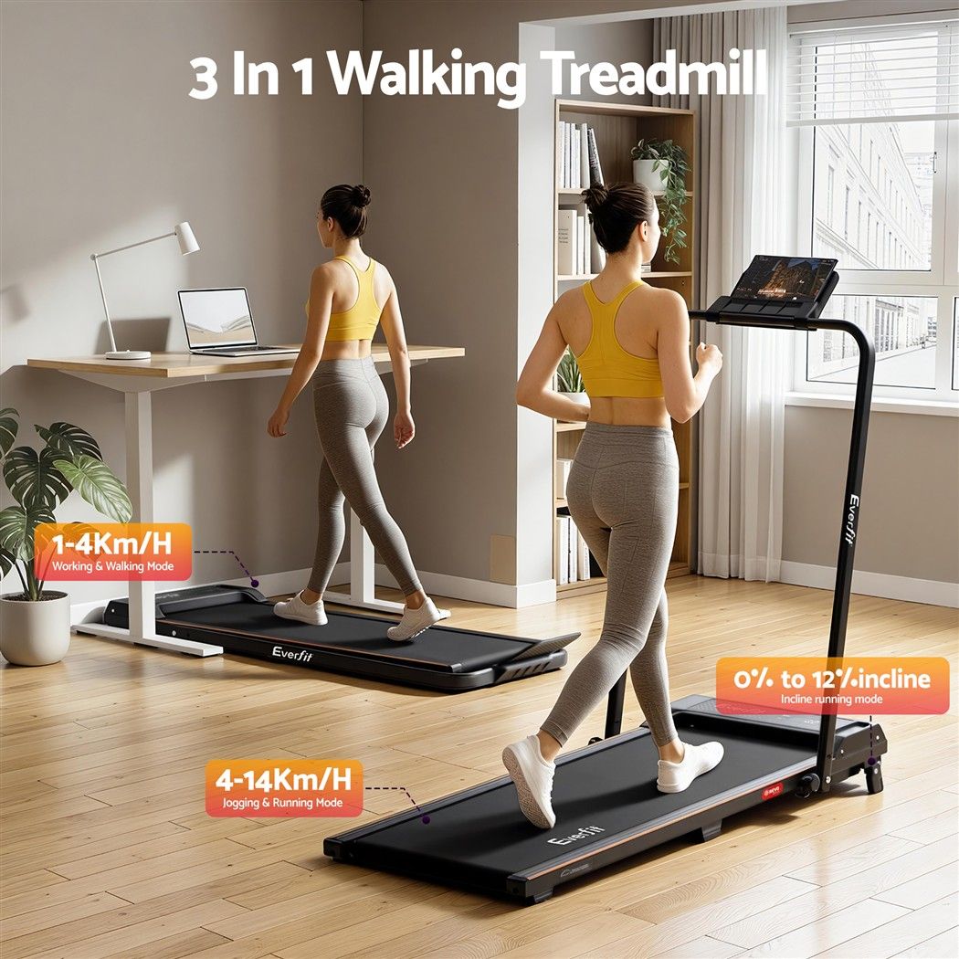 Everfit 3 in 1 Walking Pad Treadmill 12% Incline Foldable Under Desk Treadmills for Home Gym With 40cm Wide Belt Black