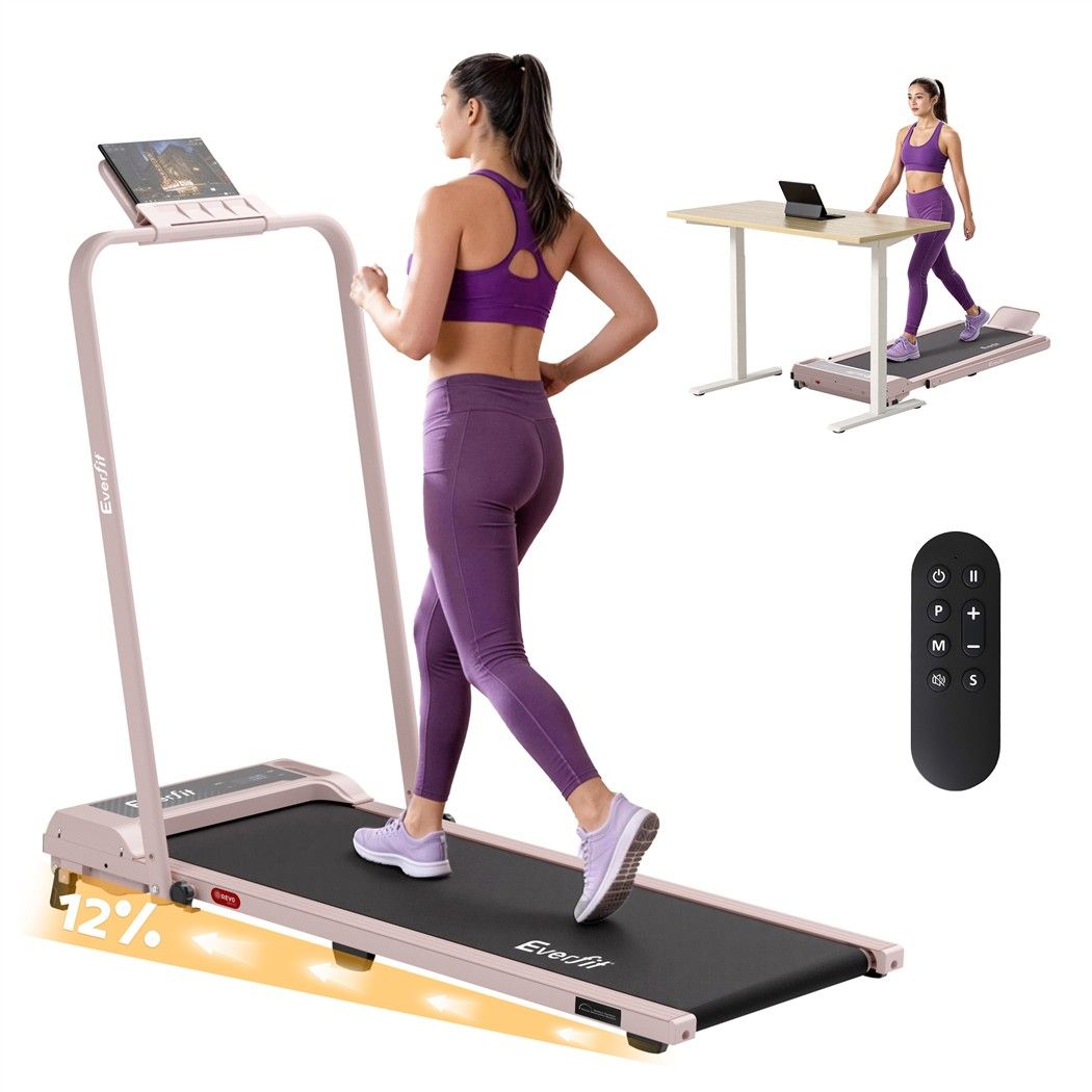 Everfit 3 in 1 Walking Pad Treadmill 12% Incline Foldable Under Desk Treadmills for Home Gym With 40cm Wide Belt Pink