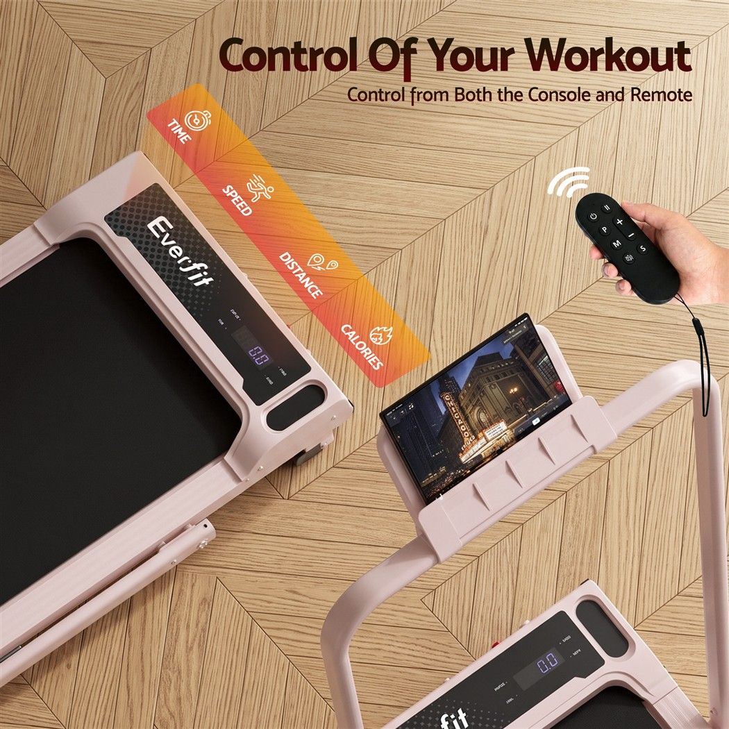 Everfit 3 in 1 Walking Pad Treadmill 12% Incline Foldable Under Desk Treadmills for Home Gym With 40cm Wide Belt Pink