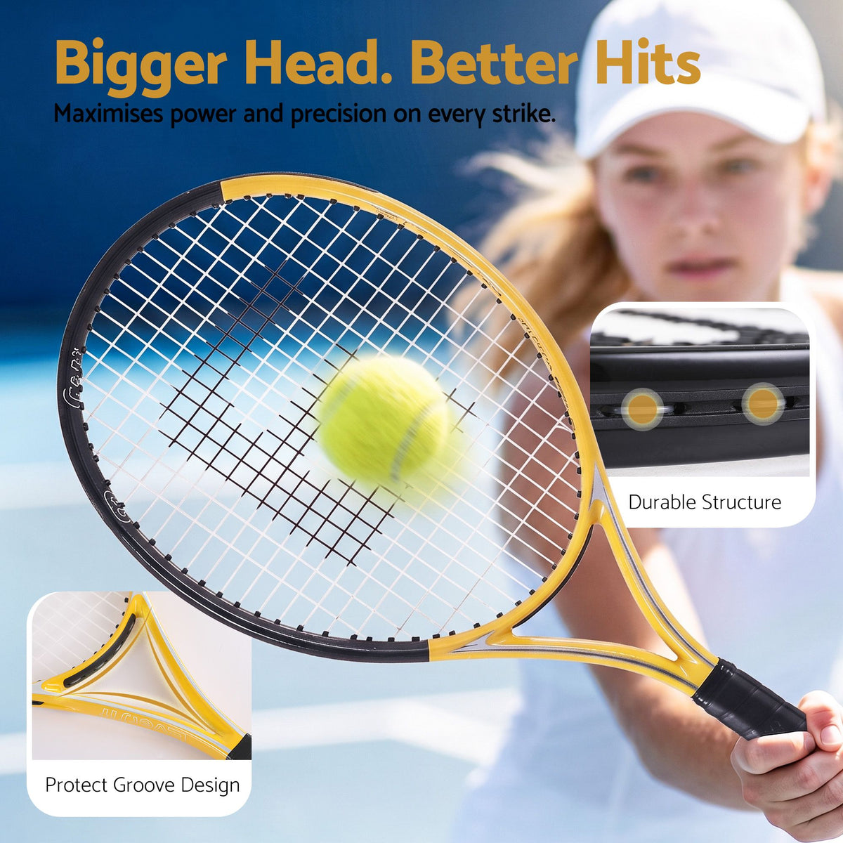 Everfit 27 Inch Tennis Racket Set of 2 Pack 27 Inch Lightweight Cushioned Grip Gold