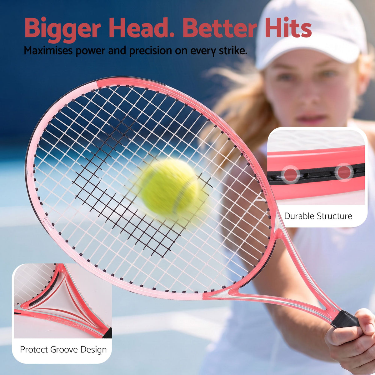 Everfit Tennis Racket Set 2 Pack 27 Inch Lightweight Cushioned Grip for Adults Pink