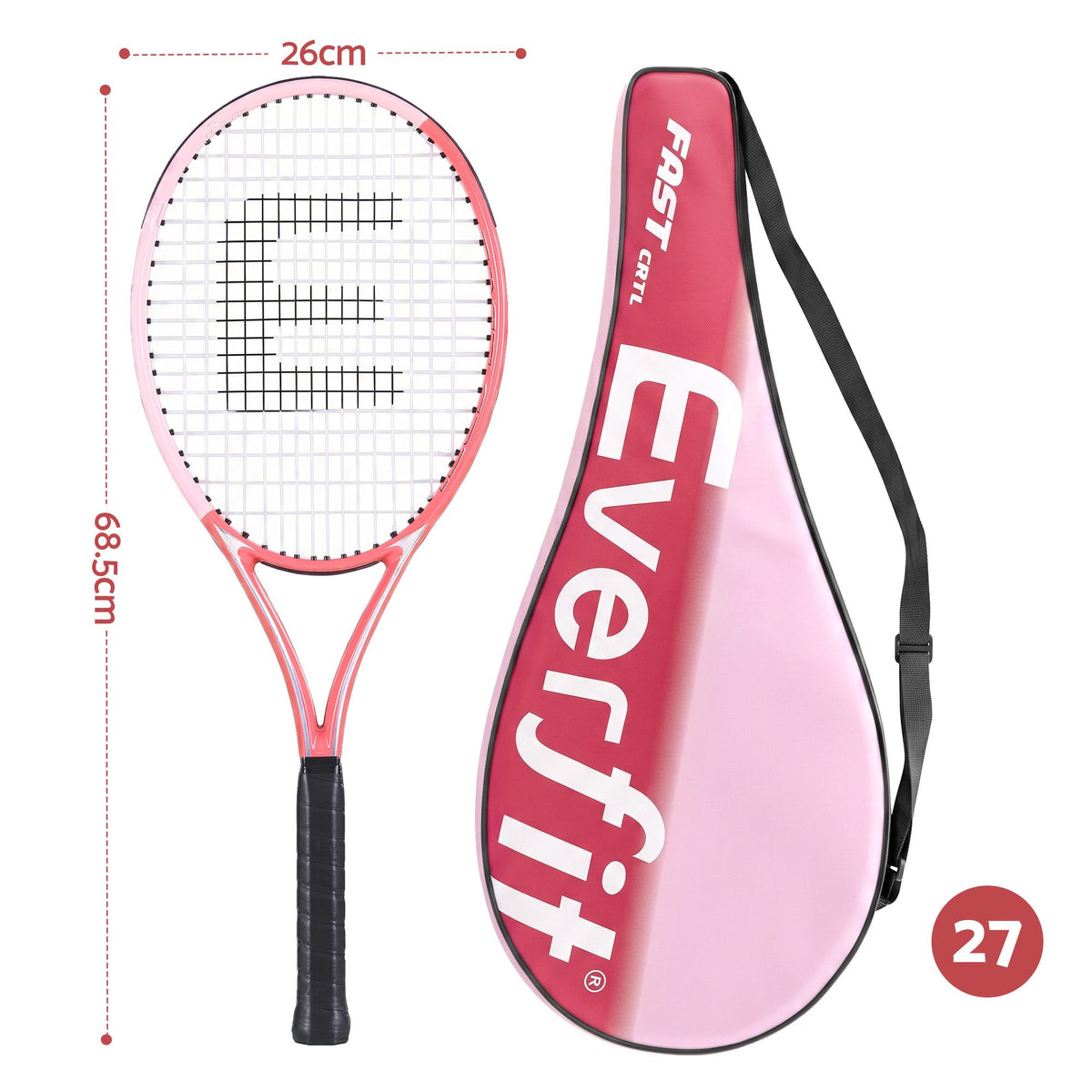 Everfit Tennis Racket Set 2 Pack 27 Inch Lightweight Cushioned Grip for Adults Pink