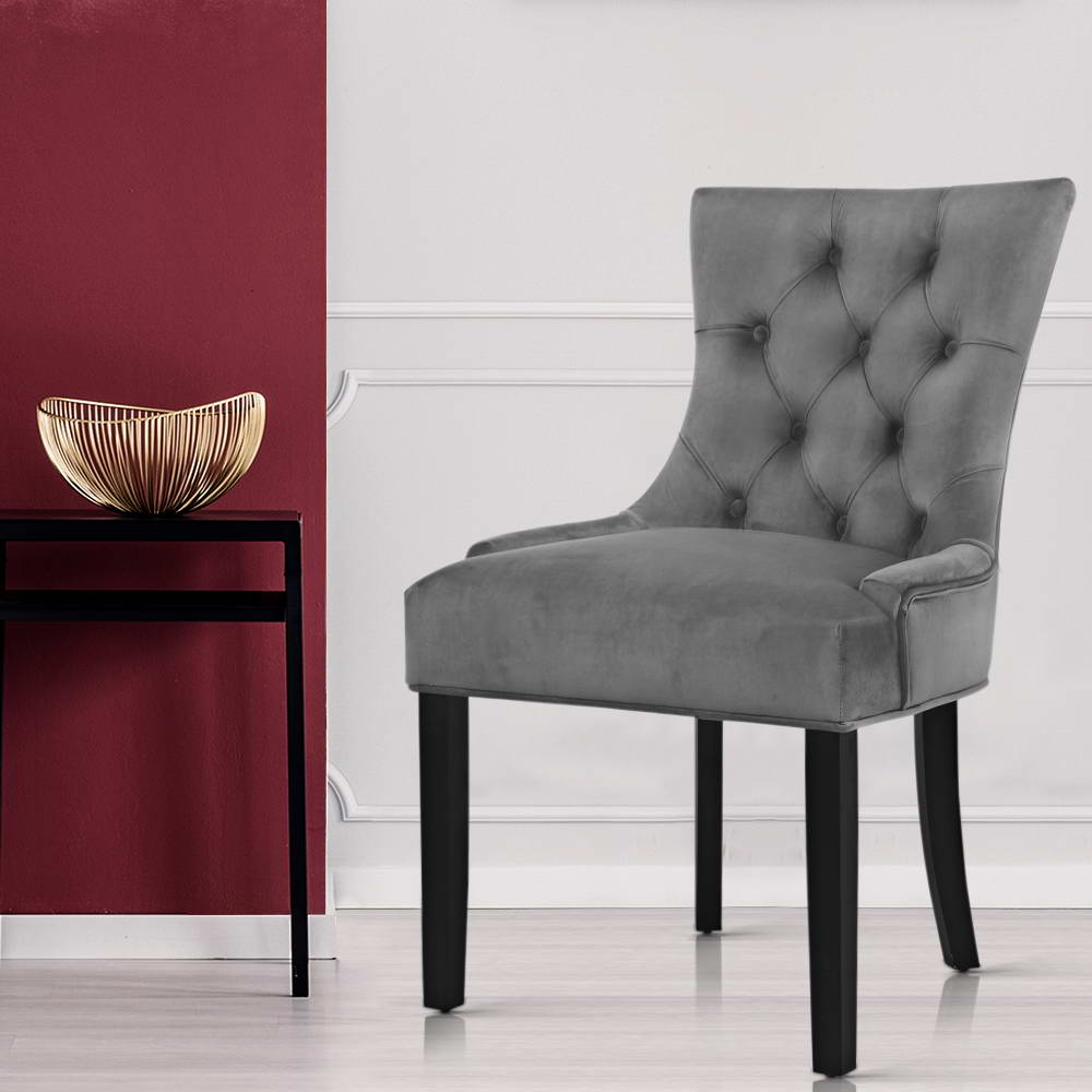 Artiss Dining Chair Set of 2 Velvet Grey French Cayes