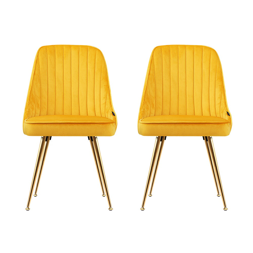 Artiss Dining Chairs Velvet Yellow Set of 2 Nappa