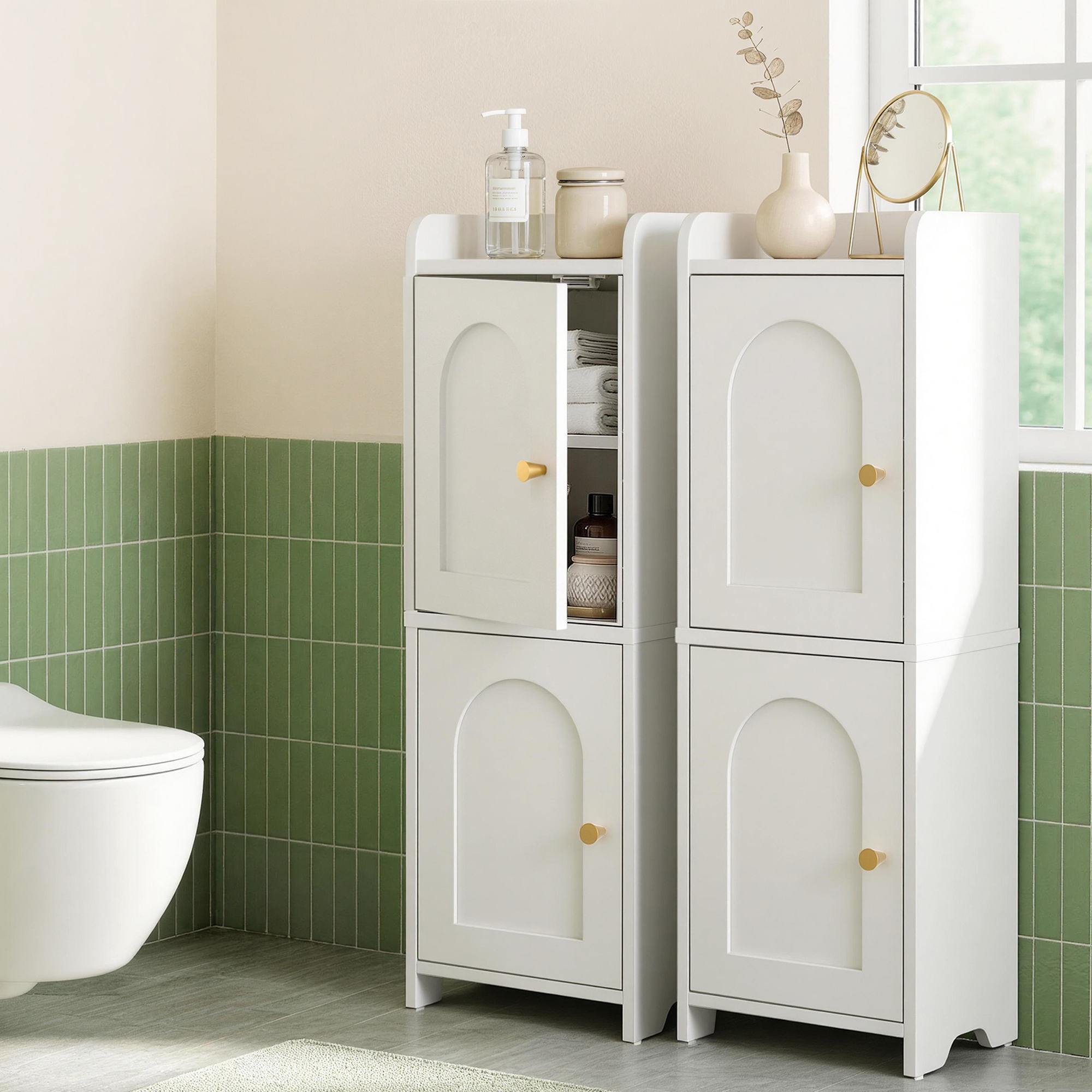 Artiss 2x Bathroom Storage Cabinet 2-Tier Slim Toilet Organizer Adjustable White