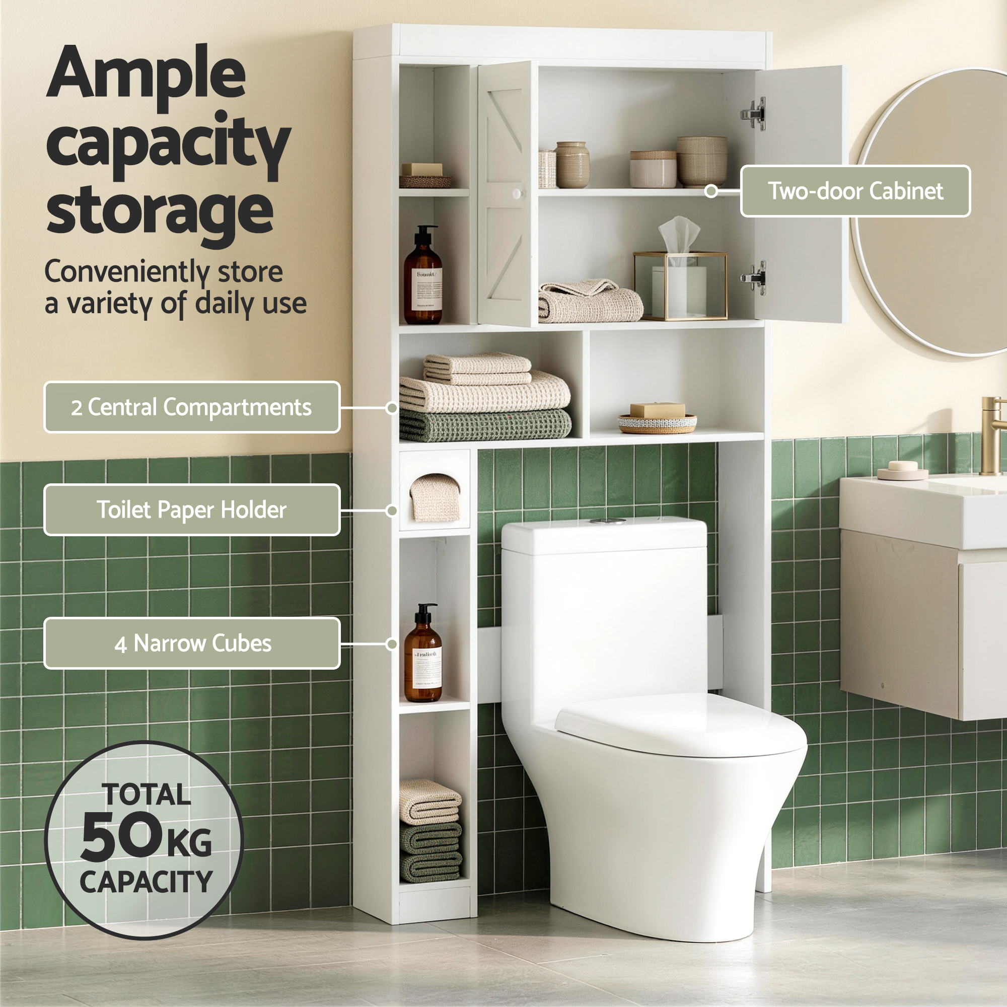 Artiss Bathroom Storage Cabinet Over The Toilet Organiser Laundry Shelf Holder