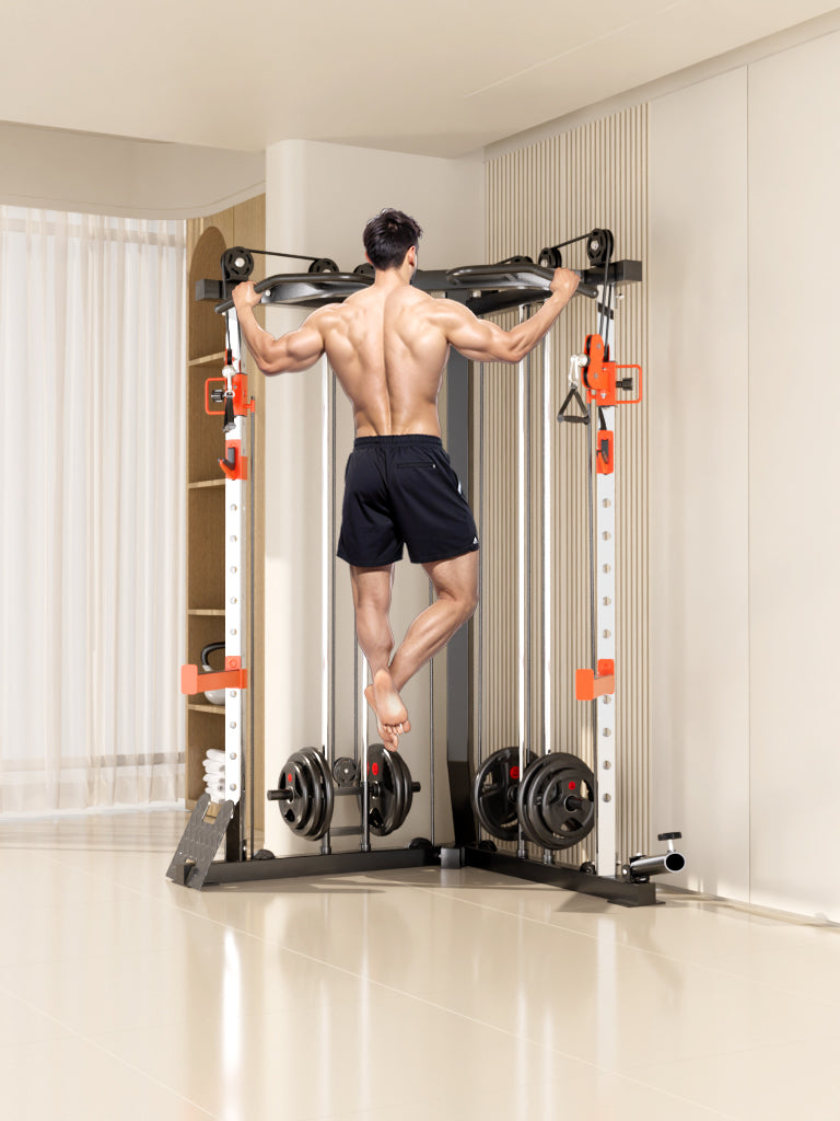 SmartFit C1 Max Multi Functional Cable Crossover Station 130kgs Pin Loaded  Machine + Multi Func Bench+7Ft Olympic Barbell + 100kgs Weights