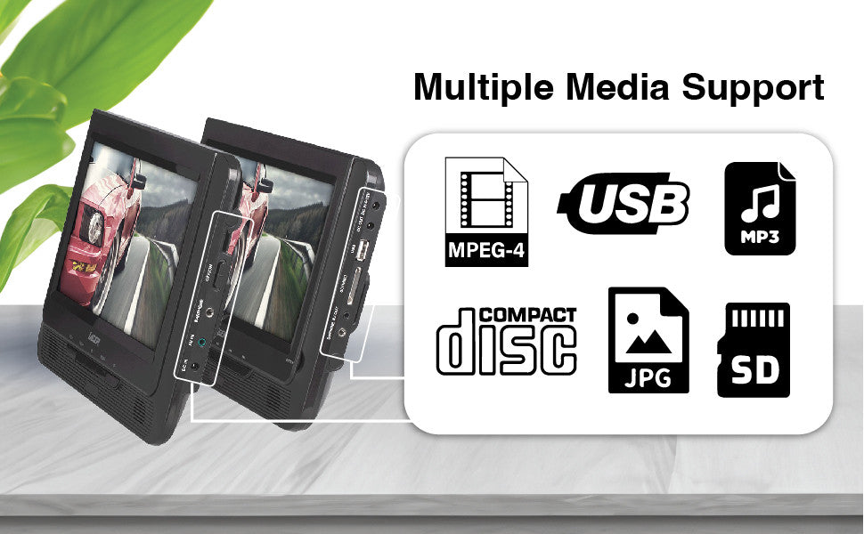 Laser 9 Inch Dual Screen DVD Player Black