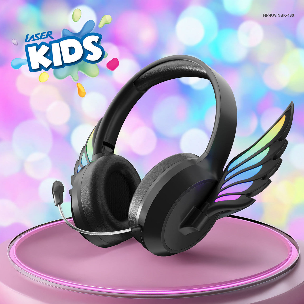 Laser Kids Angel Wings Headphones with Mic Black