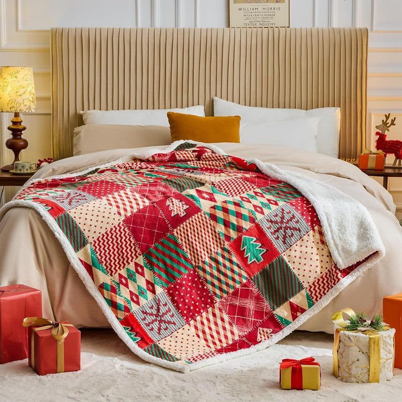 Christmas Throw Blanket, Christmas Decorations Gifts for Women, Sherpa Flannel Fleece Winter Holiday Blanket, Fluffy Cozy Soft Christams Throws for Couch Sofa Bed, DoubleDeer, 50" X 60"